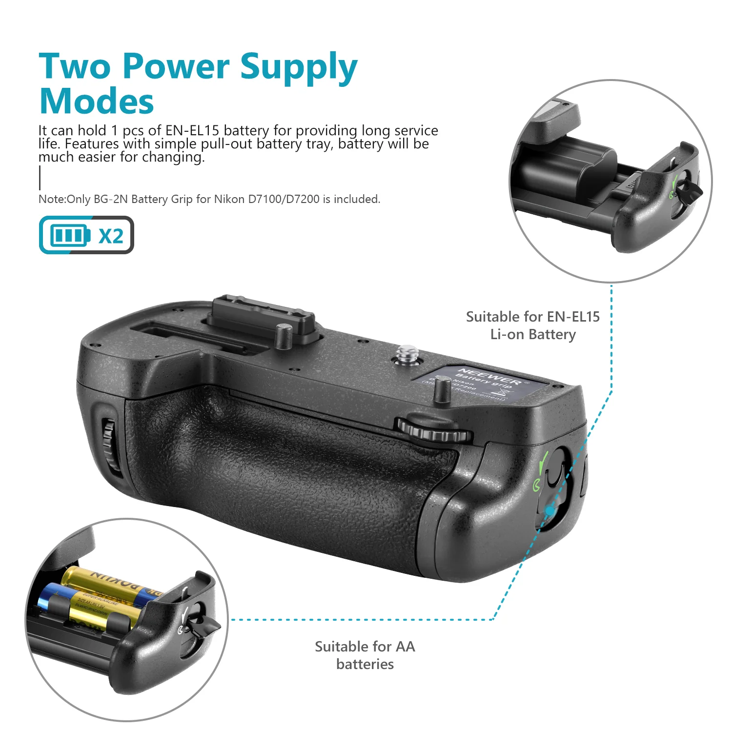 NEEWER MB-D15 Replacement Battery Grip for Nikon D7100 D7200 - Image 2
