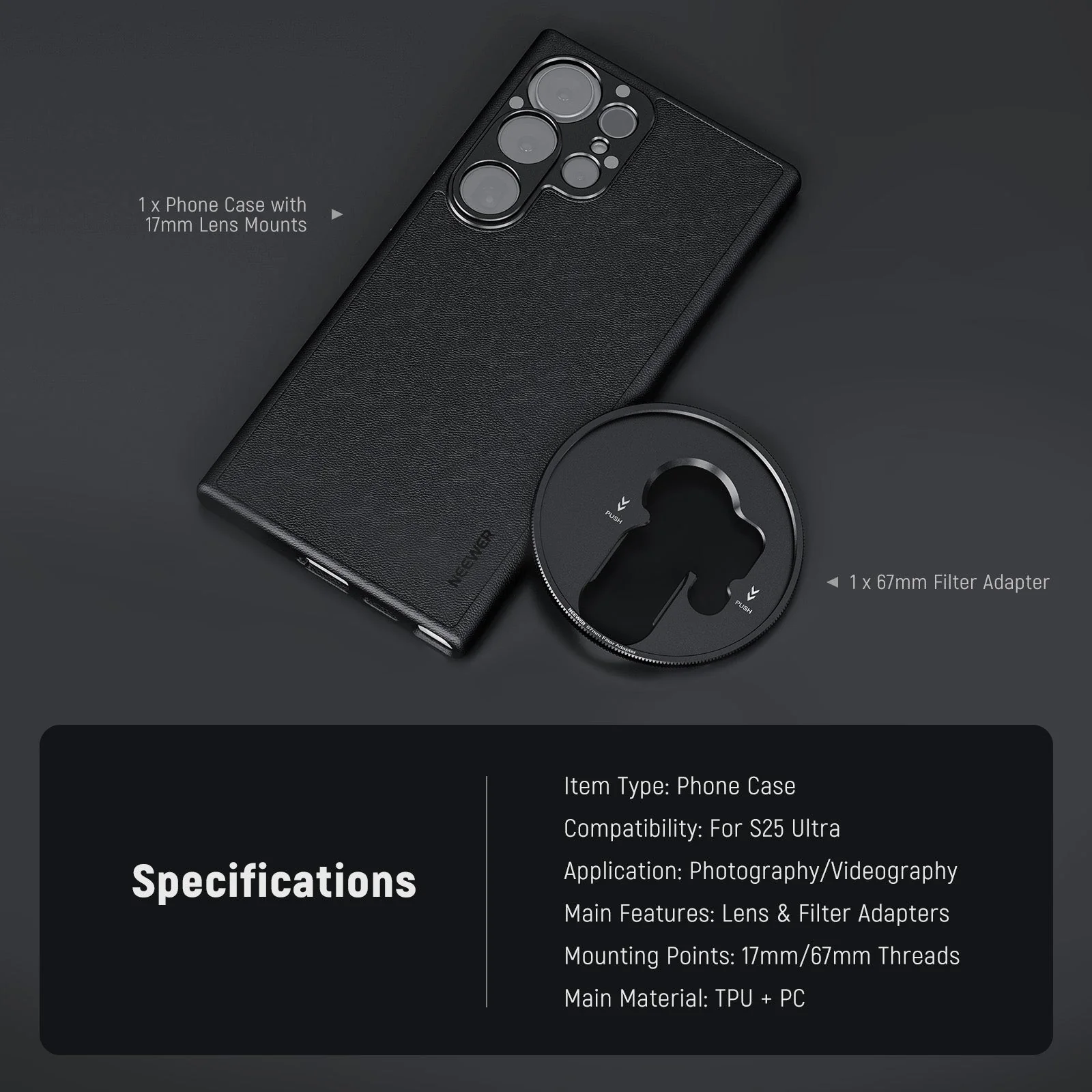 NEEWER PA092 Phone Case for Samsung S25 Ultra with 17mm/67mm Adapters - Image 7