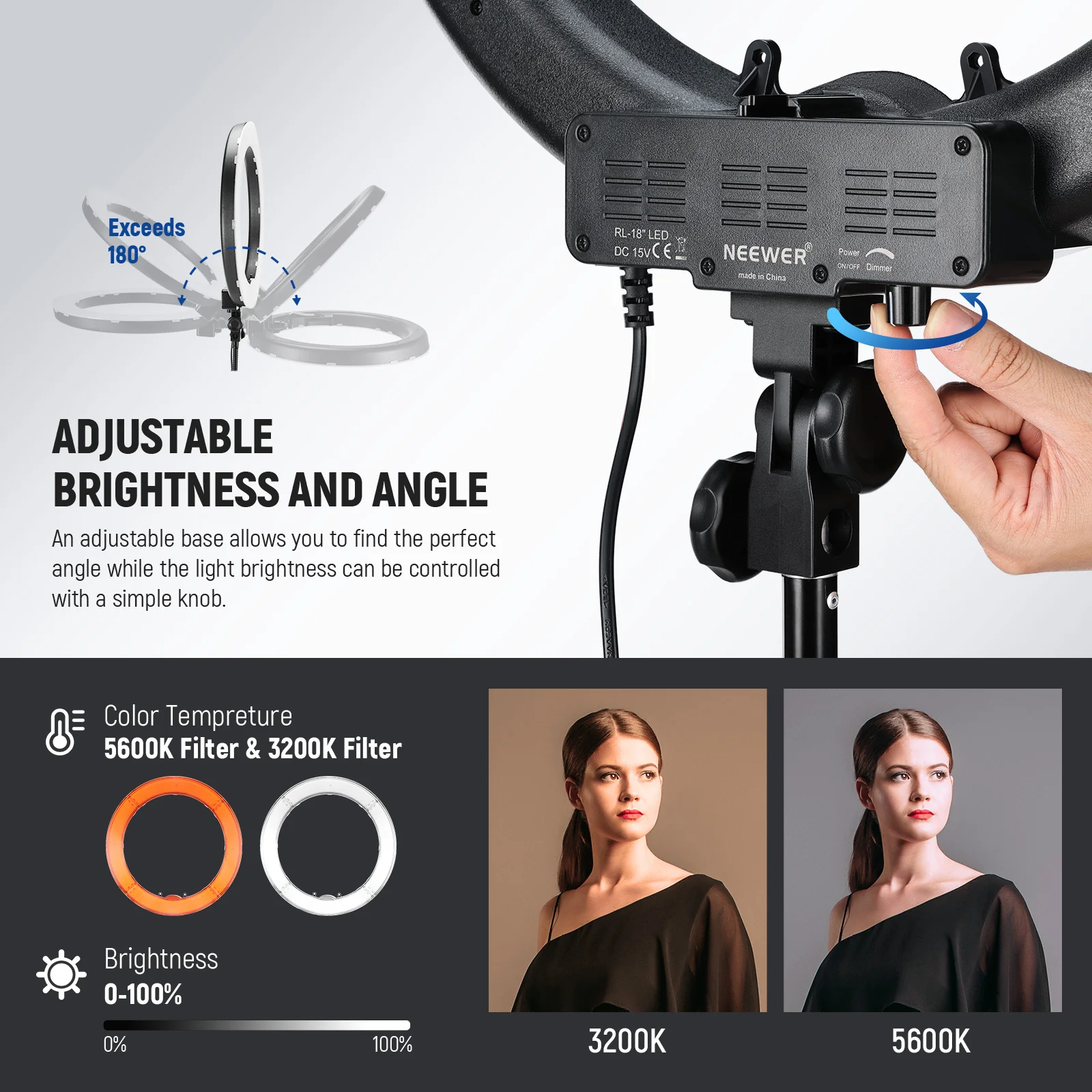 NEEWER RL-18 18 Inch LED Ring Light Kit with Stand - Image 3