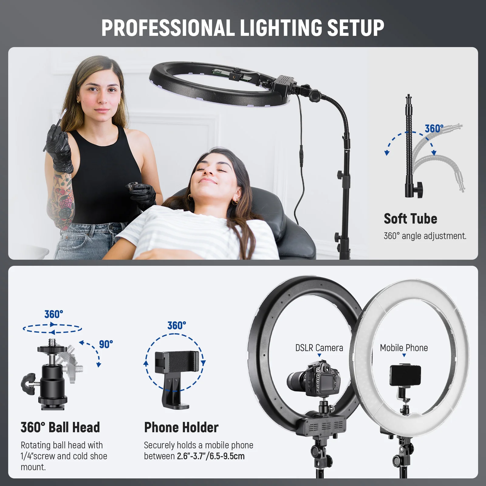 NEEWER RL-18 18 Inch LED Ring Light Kit with Stand - Image 5
