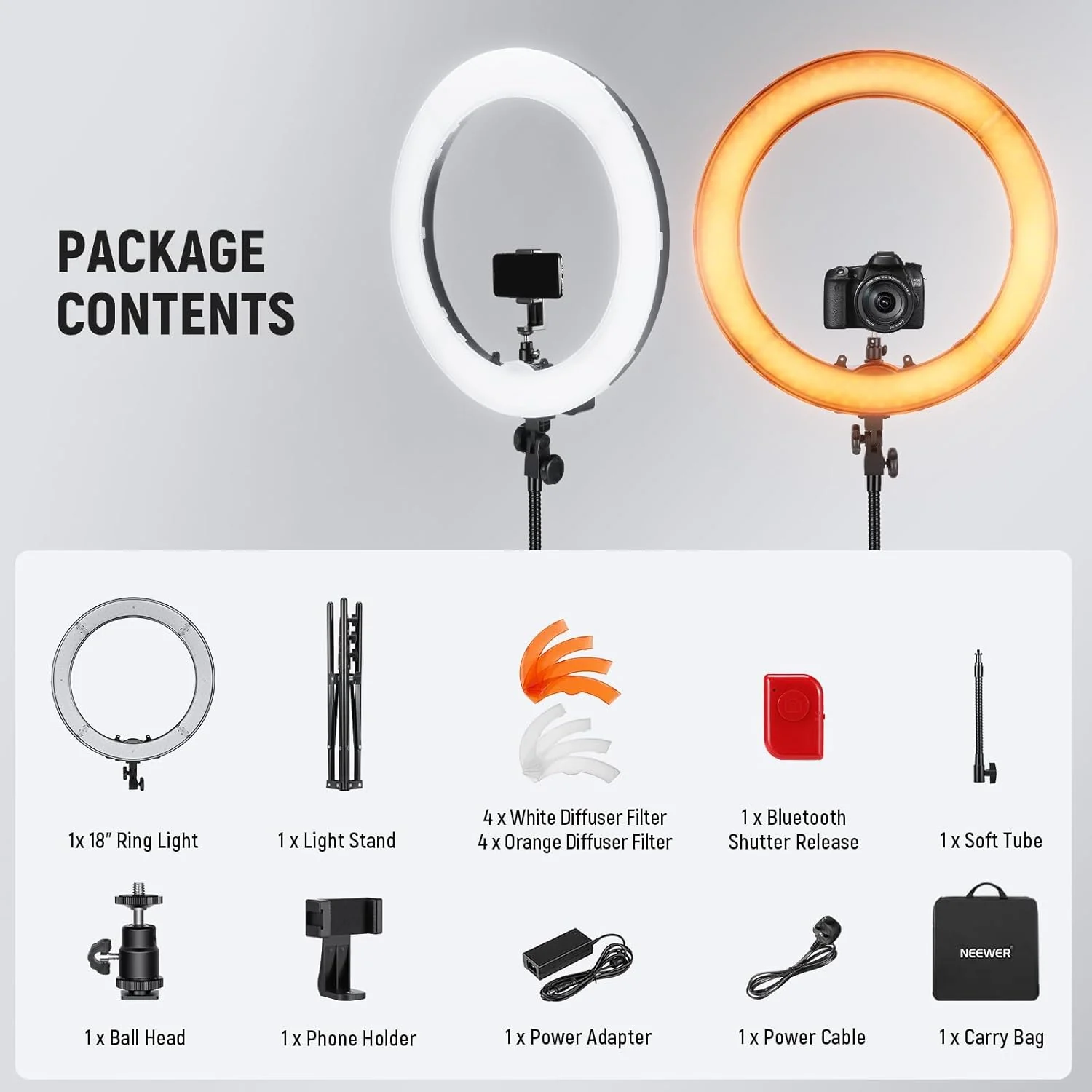 NEEWER RL-18 18 Inch LED Ring Light Kit with Stand - Image 8
