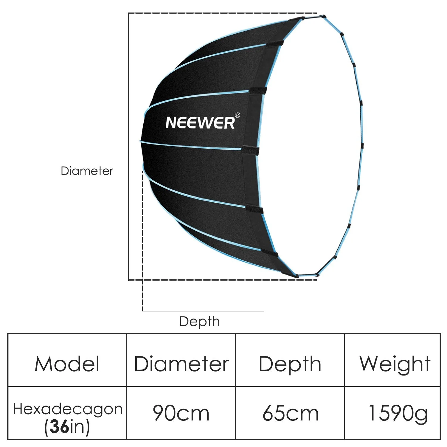NEEWER 90cm Bowens Mount Parabolic Hexadecagon Softbox with Bag - Image 3