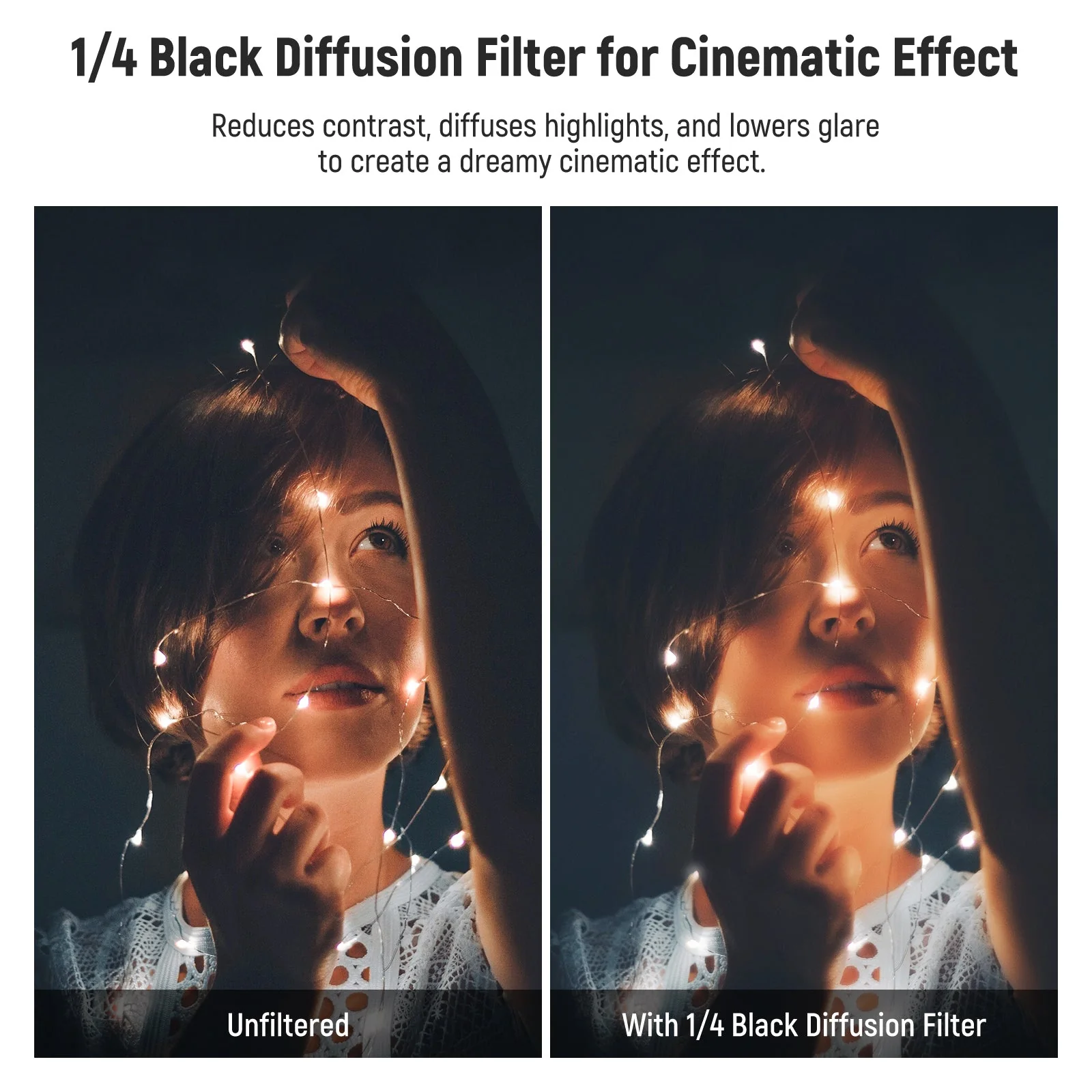 NEEWER 1/4 Black Diffusion Mist Dreamy Effect 4"x5.65" Square Filter - Image 4