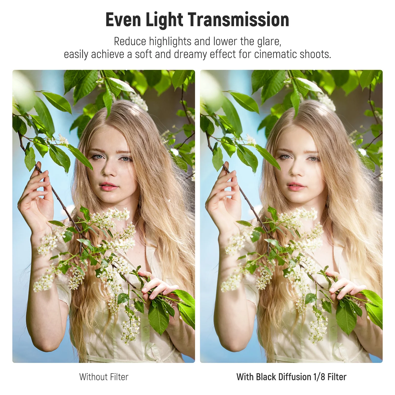 NEEWER 1/8 Black Diffusion Filter Cinematic Dreamy Effect Filter - Image 3