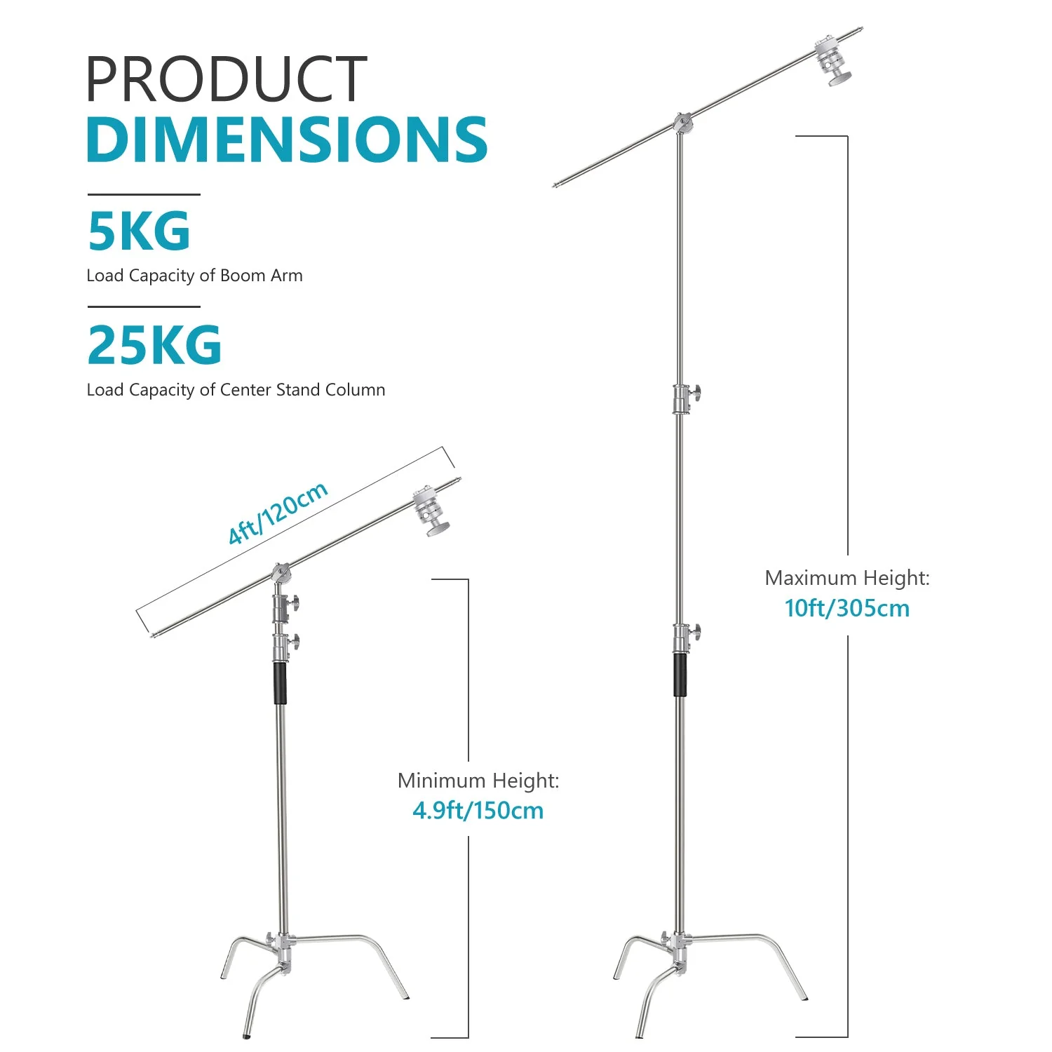 NEEWER 10Ft/3M C-Stand with 4 Ft/1.2M Extension Boom Arm&Bag - Image 4