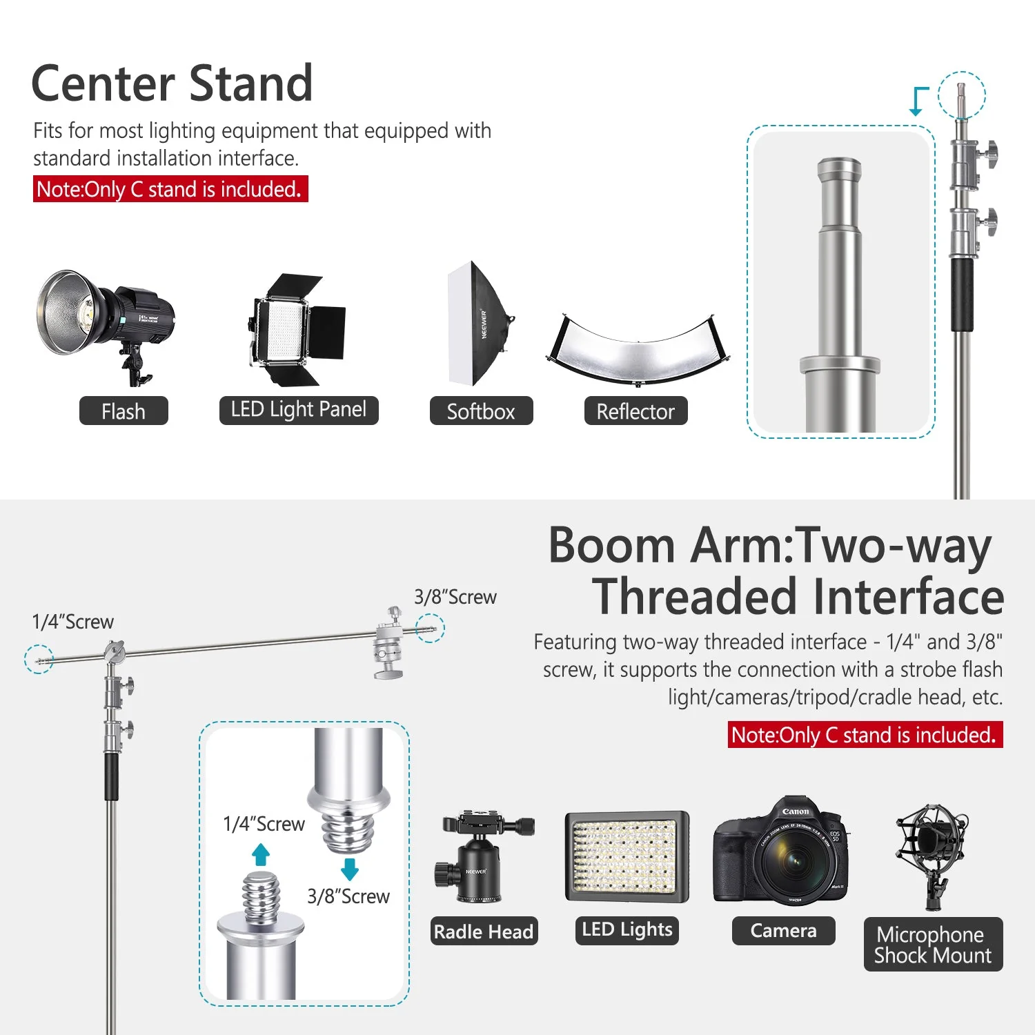 NEEWER 10Ft/3M C-Stand with 4 Ft/1.2M Extension Boom Arm&Bag - Image 6