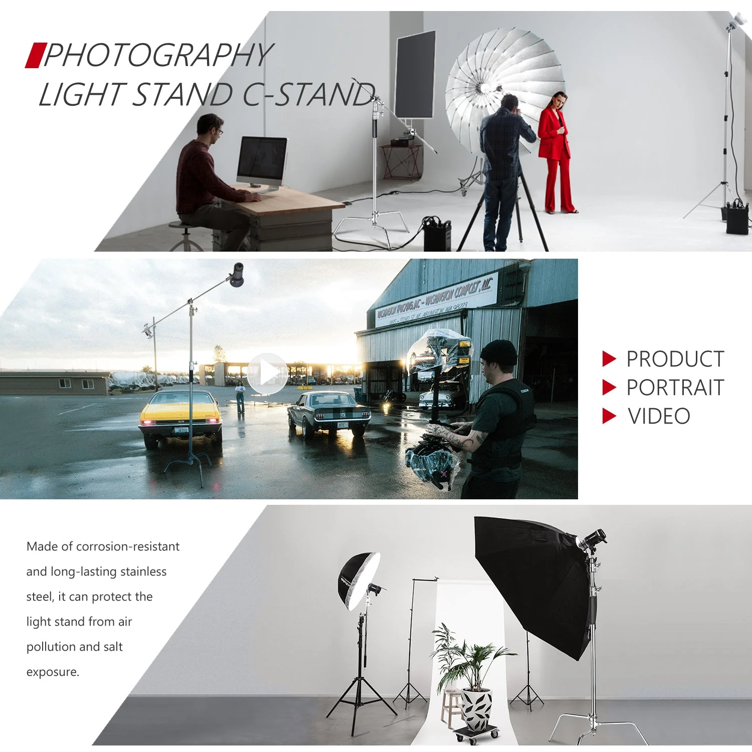 NEEWER 10Ft/3M C-Stand with 4 Ft/1.2M Extension Boom Arm&Bag - Image 7