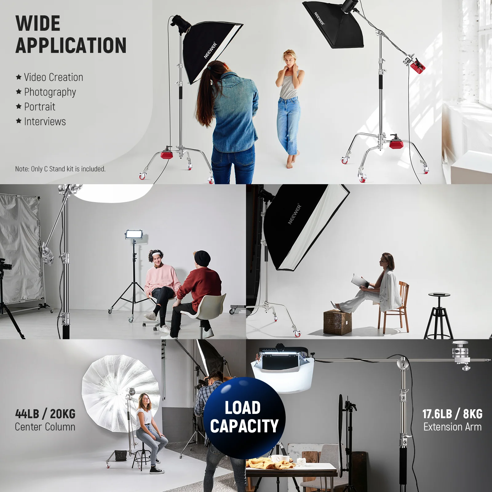 NEEWER Pro 330cm/340cm Stainless Steel Air Cushion C Stand with Boom Arm - Image 13