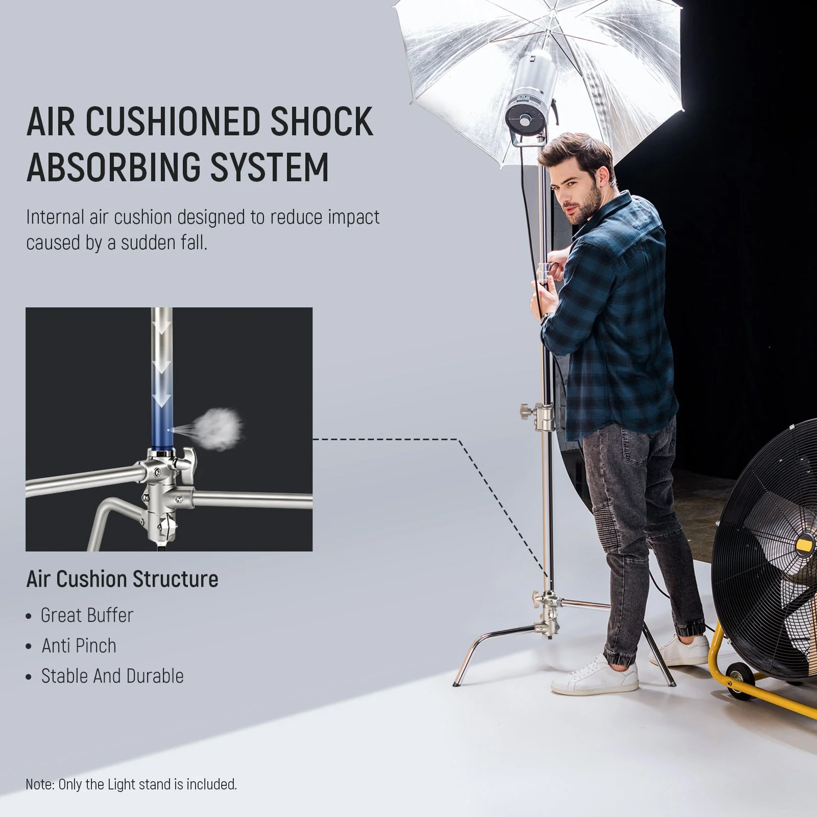 NEEWER Pro 330cm/340cm Stainless Steel Air Cushion C Stand with Boom Arm - Image 3