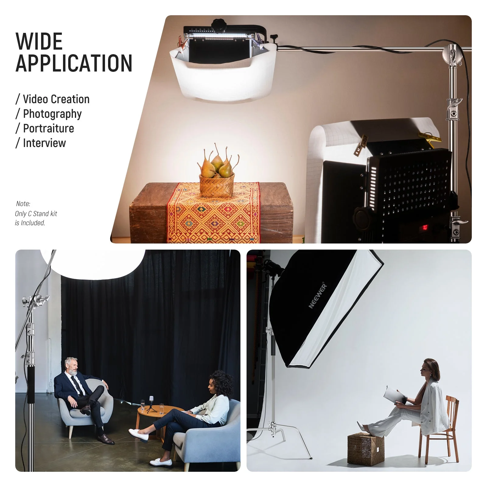 NEEWER Pro 330cm/340cm Stainless Steel Air Cushion C Stand with Boom Arm - Image 5