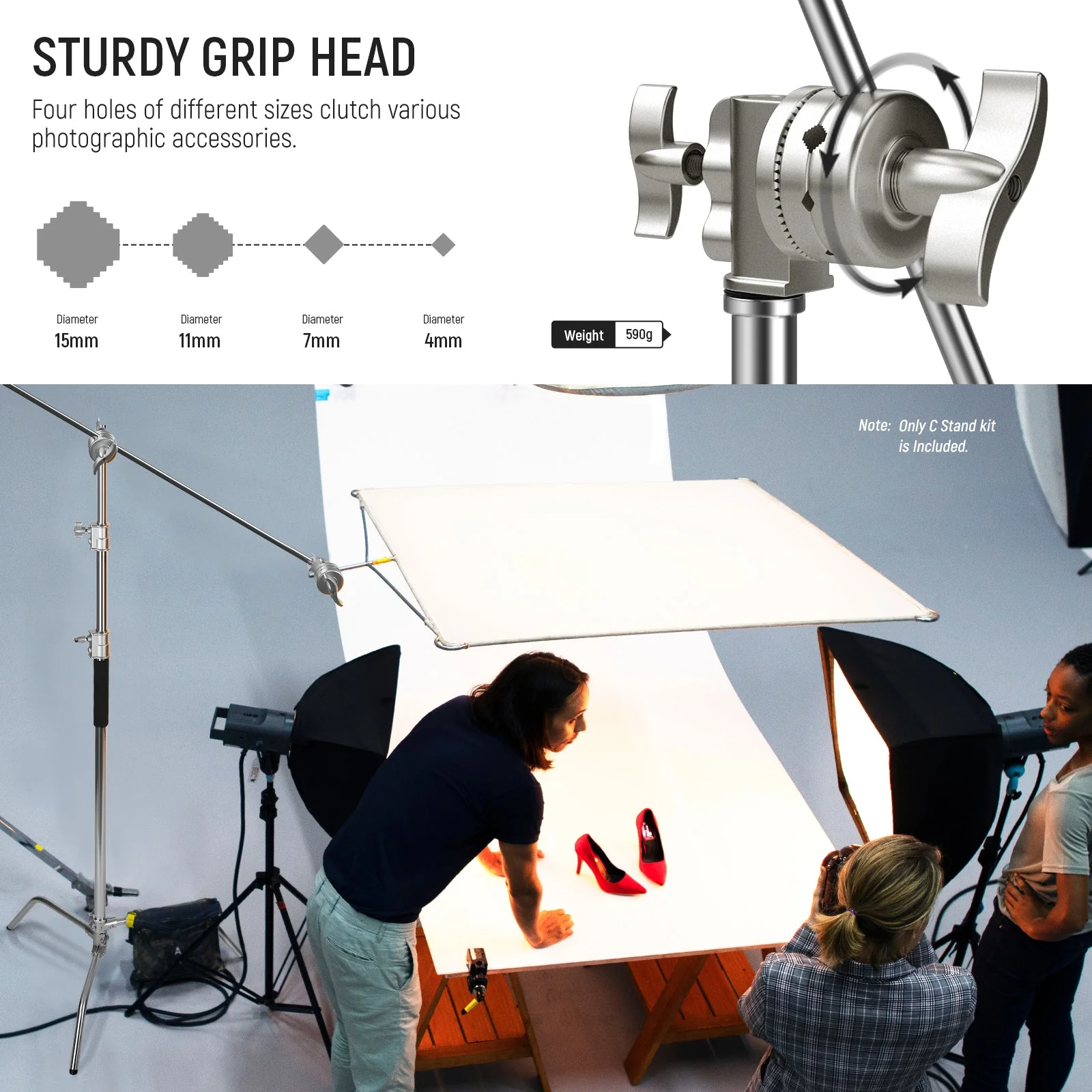 NEEWER Pro 330cm/340cm Stainless Steel Air Cushion C Stand with Boom Arm - Image 6