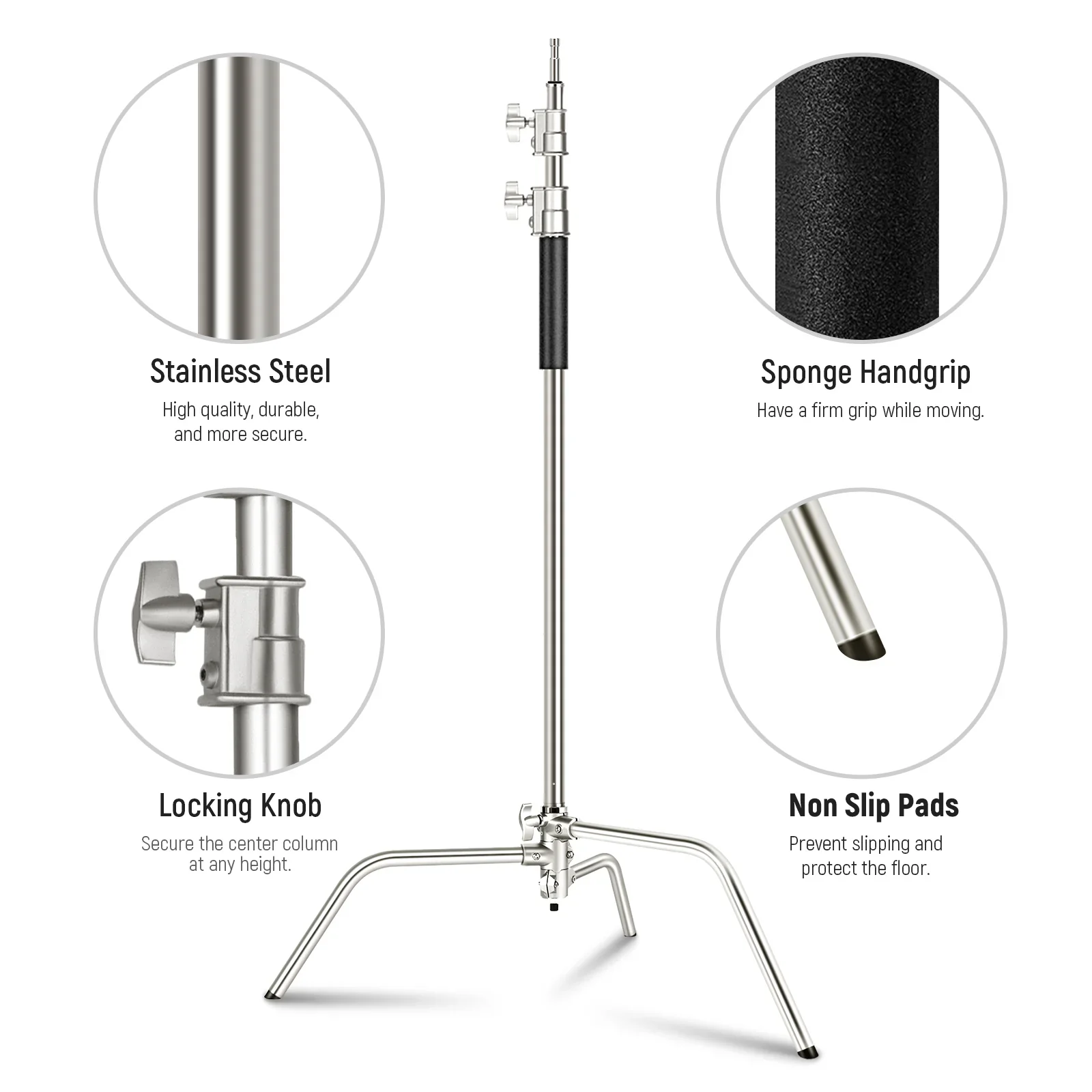 NEEWER Pro 330cm/340cm Stainless Steel Air Cushion C Stand with Boom Arm - Image 7