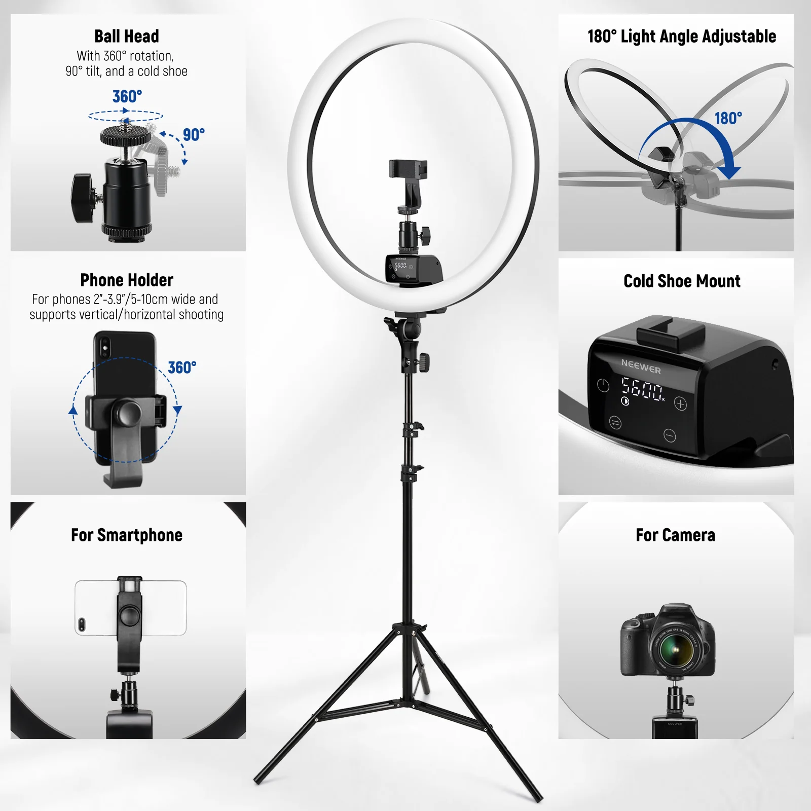 NEEWER SRP18-2.4G 18" 42W LED Ring Light Kit with Stand - Image 7
