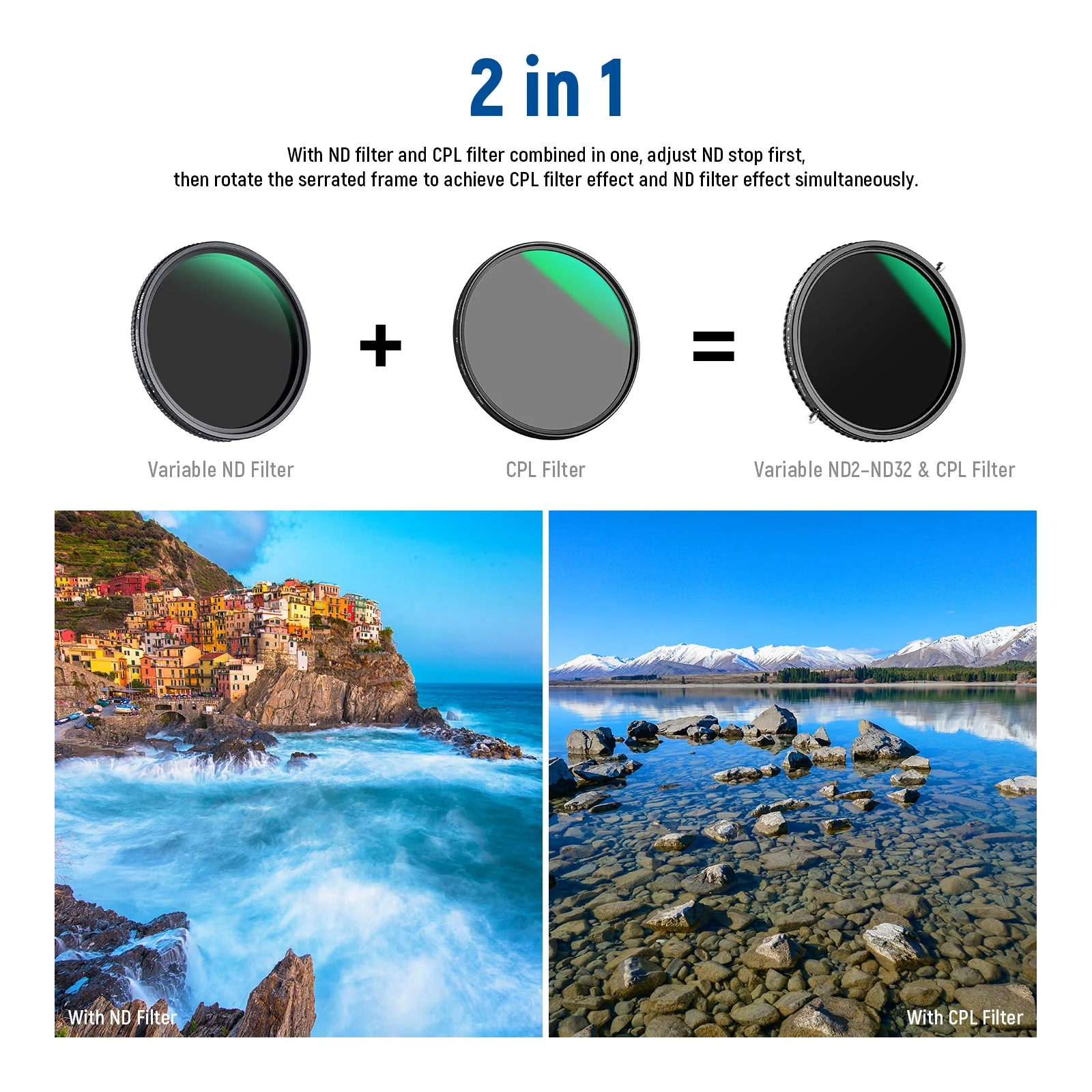 NEEWER 2 in 1 Variable ND Filter ND2–ND32 CPL Filter - Image 2