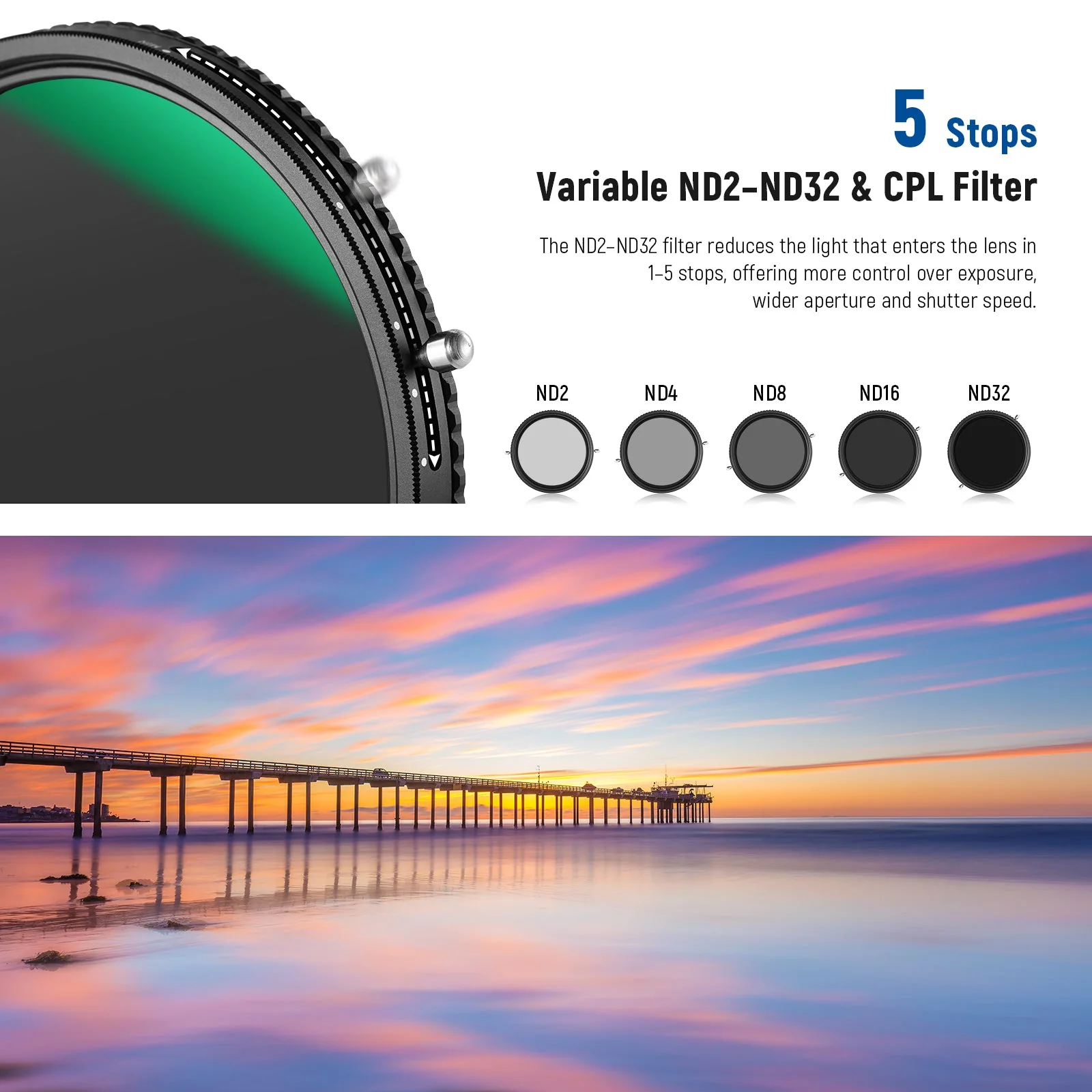 NEEWER 2 in 1 Variable ND Filter ND2–ND32 CPL Filter - Image 4