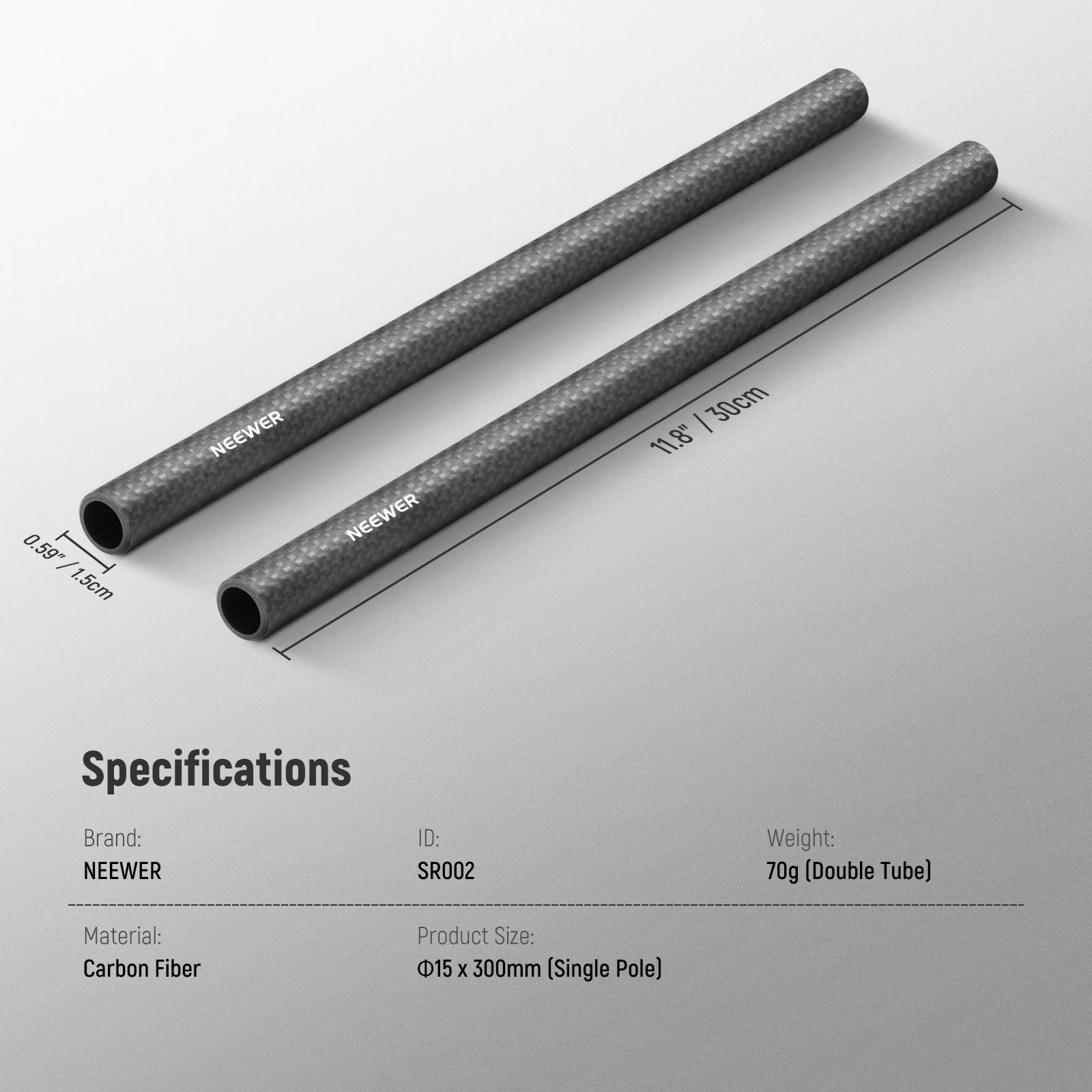 NEEWER SR002 2 Pack 15mm Extension Rods Carbon Fiber - Image 8