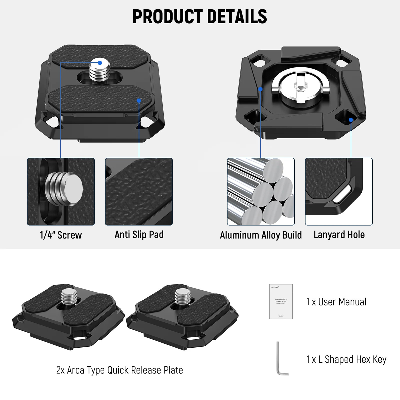 NEEWER QPR-5 2 Pack 38mm Arca Type Quick Release Plate - Image 6