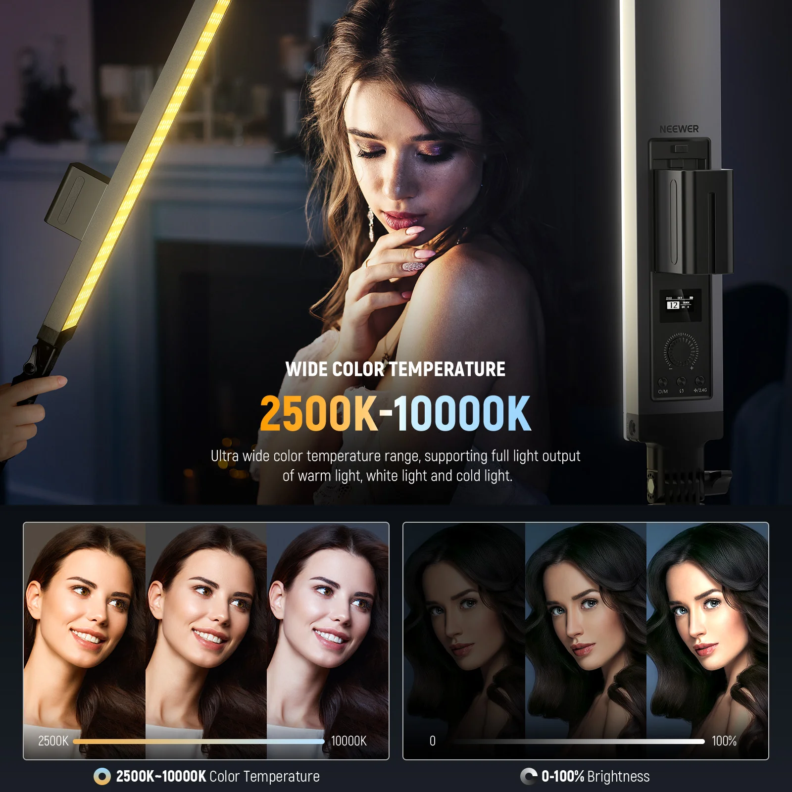 NEEWER 2 Pack BH20C RGB Light Stick Studio Lighting Kit - Image 3