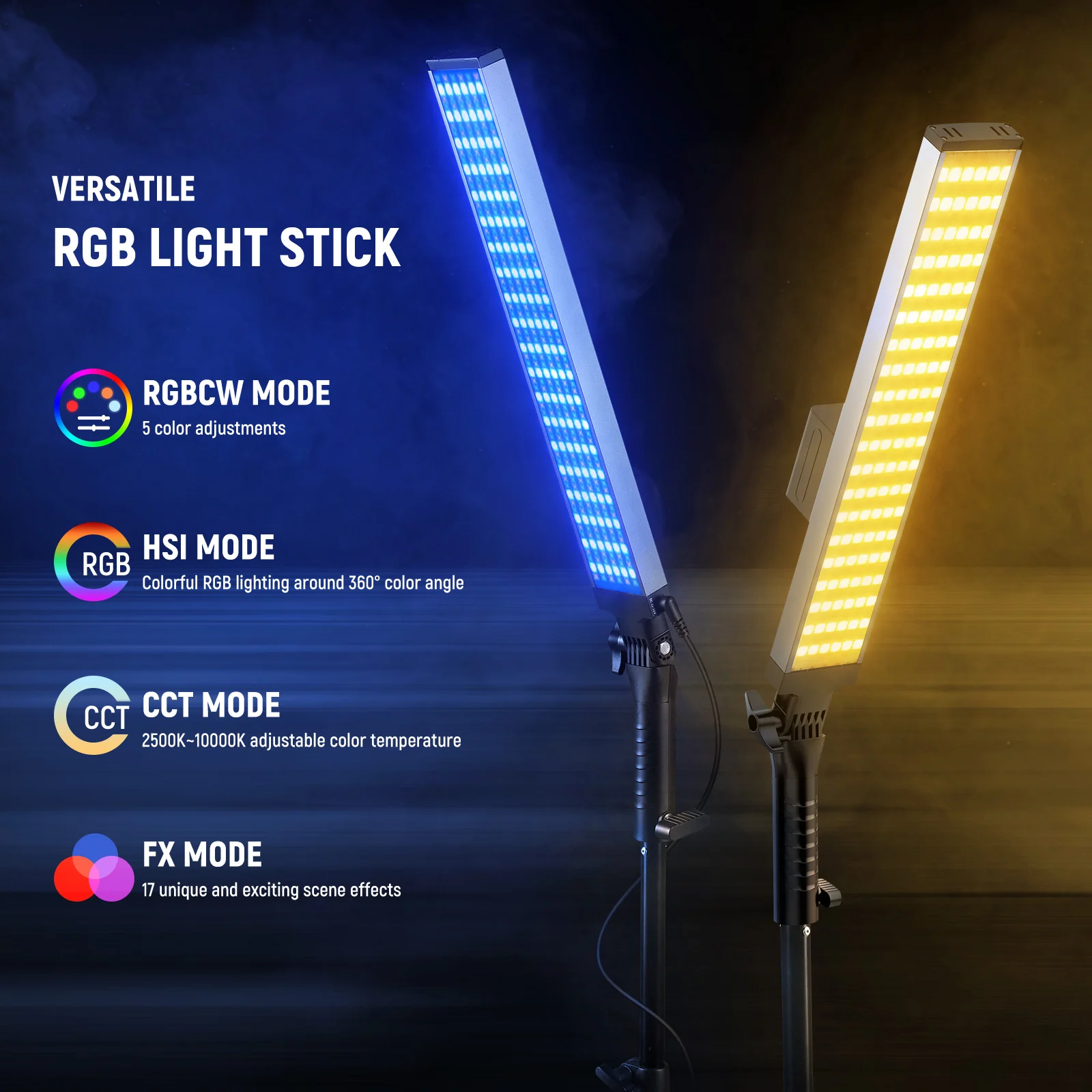 NEEWER 2 Pack BH20C RGB Light Stick Studio Lighting Kit - Image 4