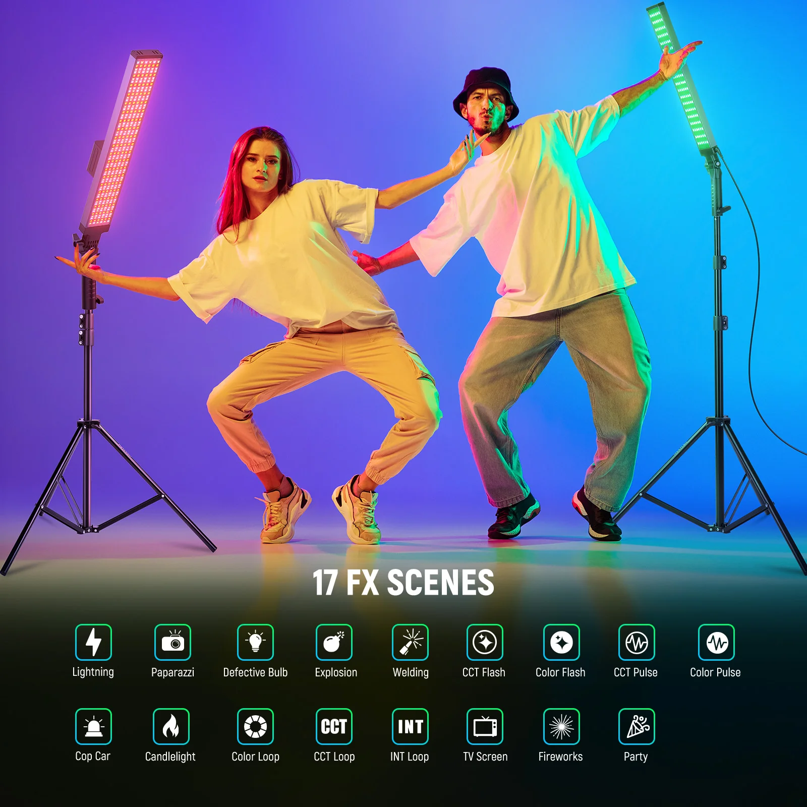 NEEWER 2 Pack BH20C RGB Light Stick Studio Lighting Kit - Image 5