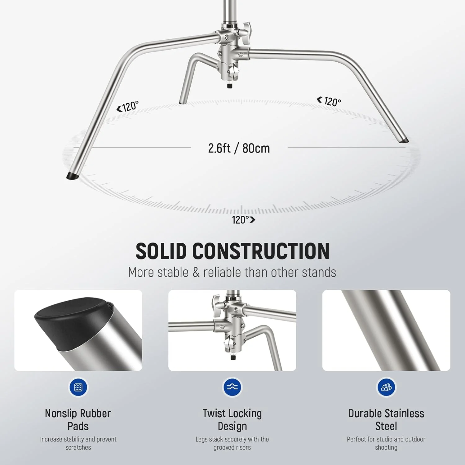 NEEWER 2 Pack 305cm/320cm Heavy Duty Stainless Steel C Stand - Image 7