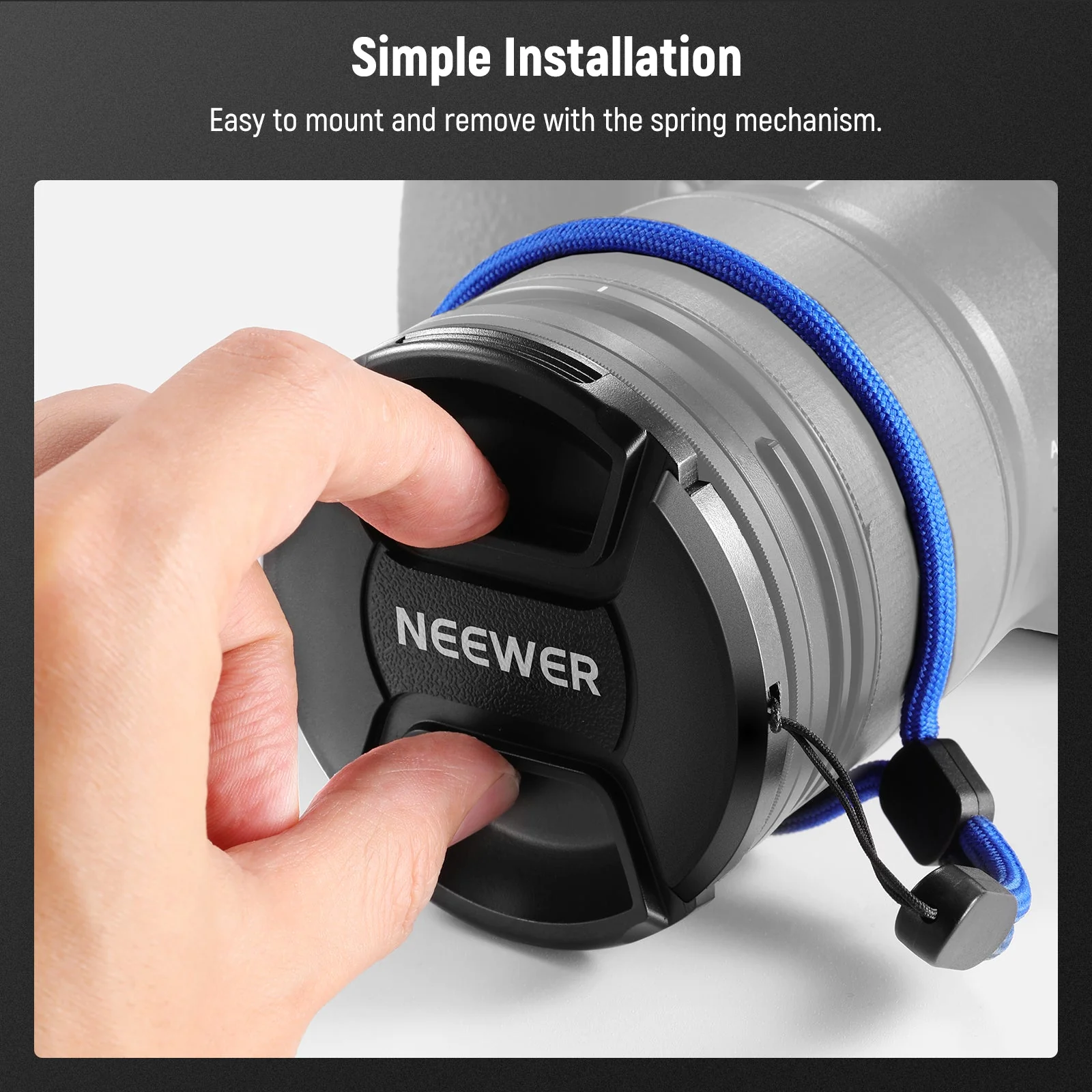 NEEWER 2 Pack Camera Lens Cap Kit with Strap&Cleaning Cloth - Image 3