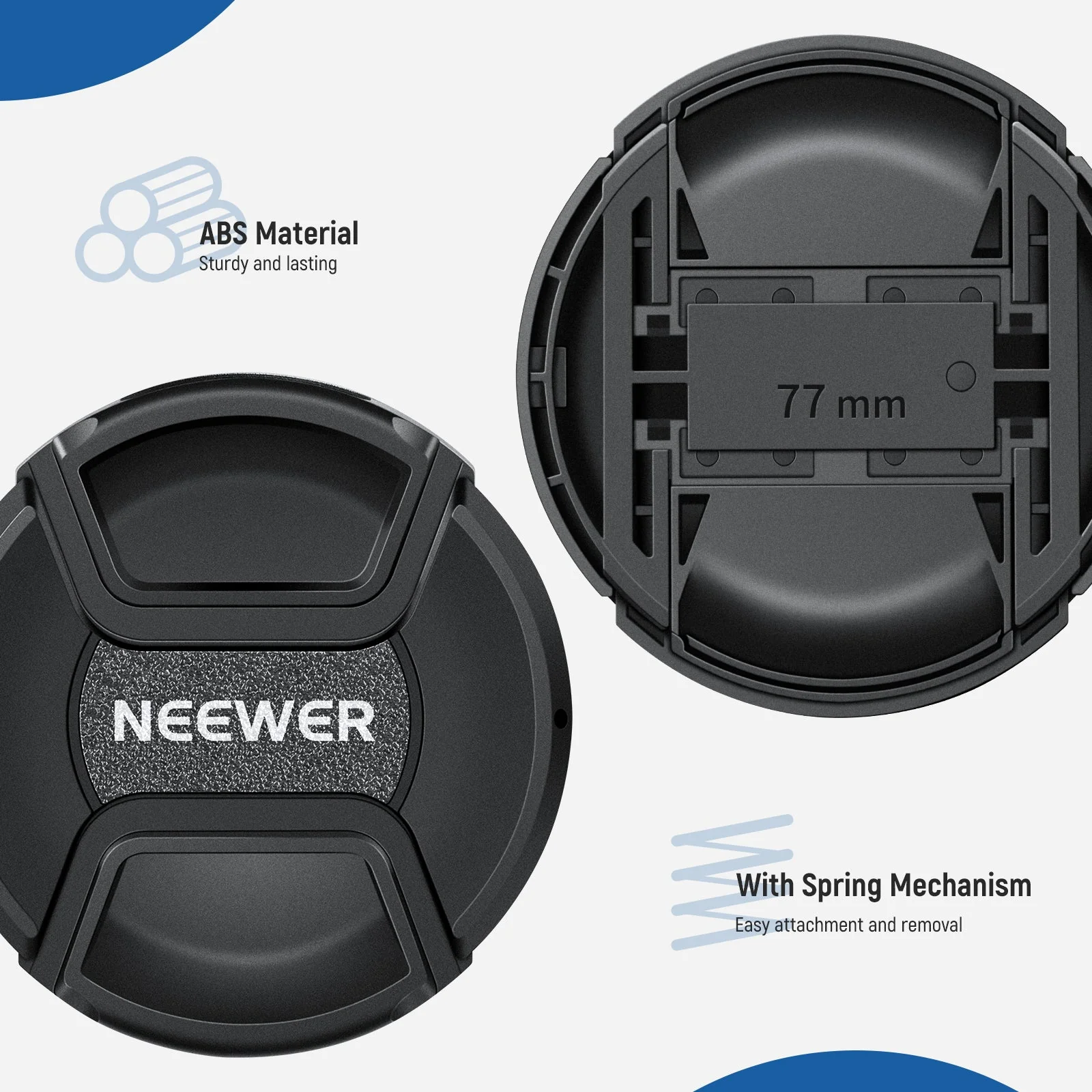 NEEWER 2 Pack Camera Lens Cap Kit with Strap&Cleaning Cloth - Image 6