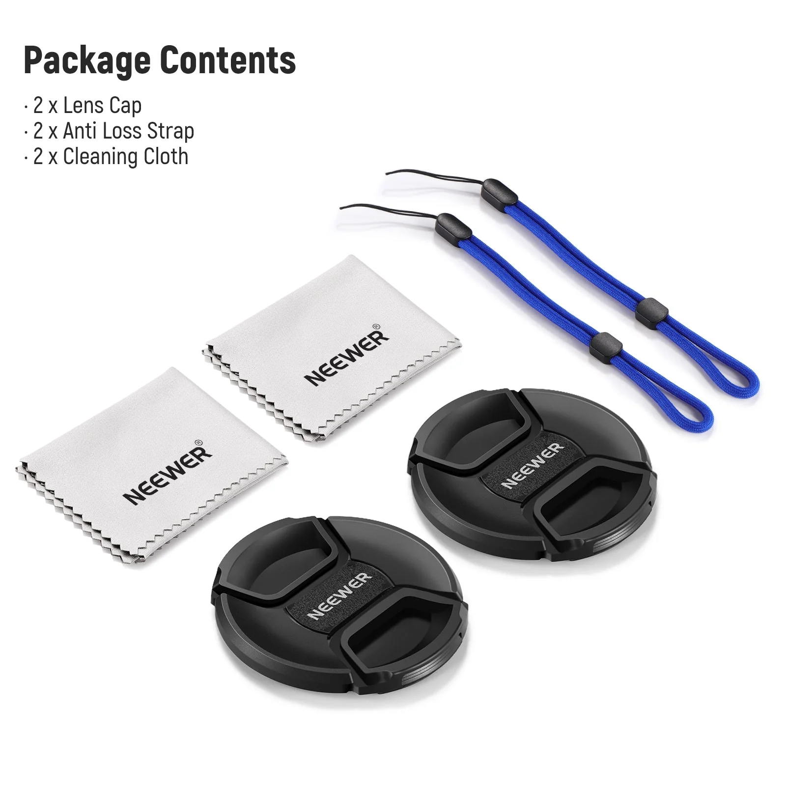NEEWER 2 Pack Camera Lens Cap Kit with Strap&Cleaning Cloth - Image 8