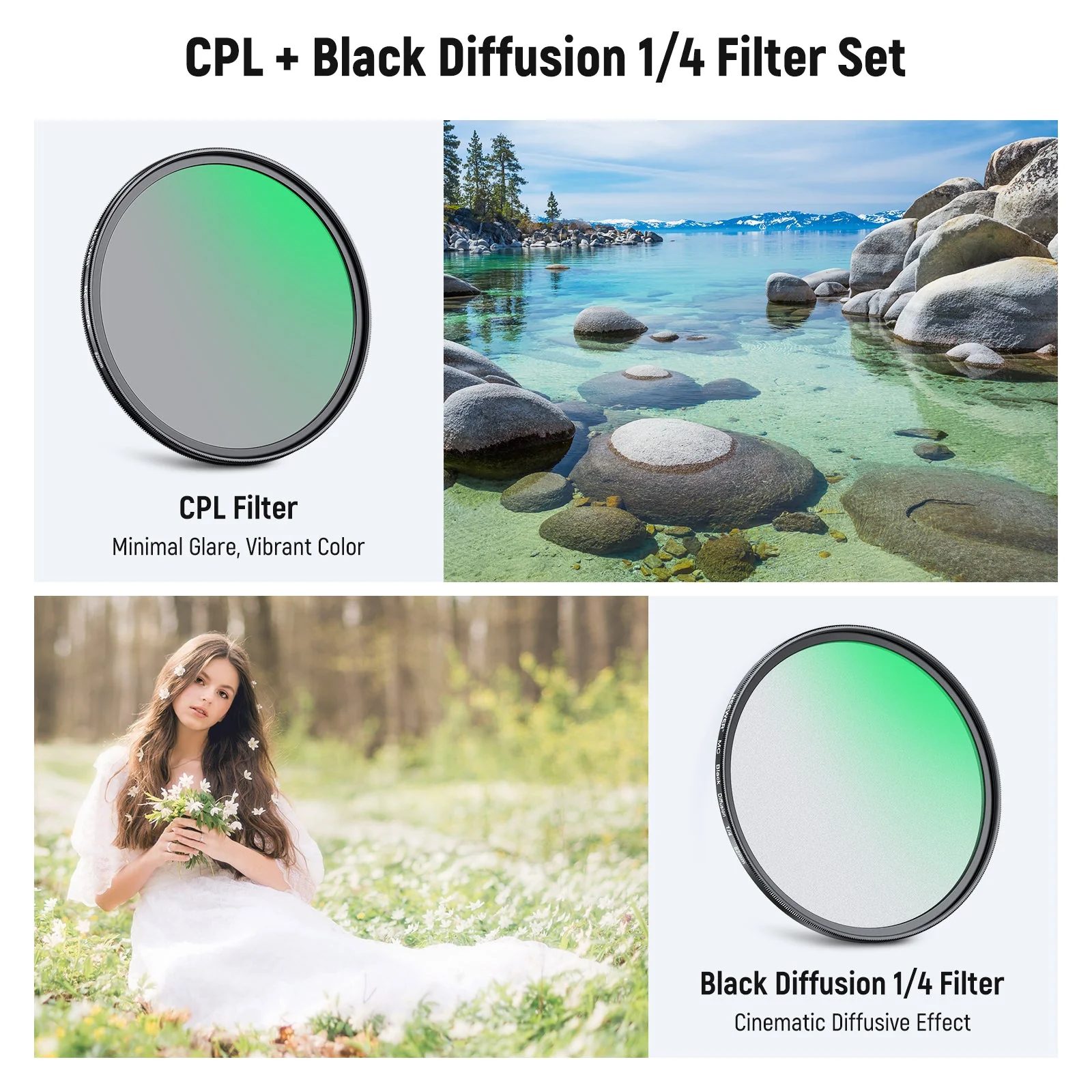 NEEWER 2 Pack CPL + Black Diffusion 1/4 Filter Set - Image 2