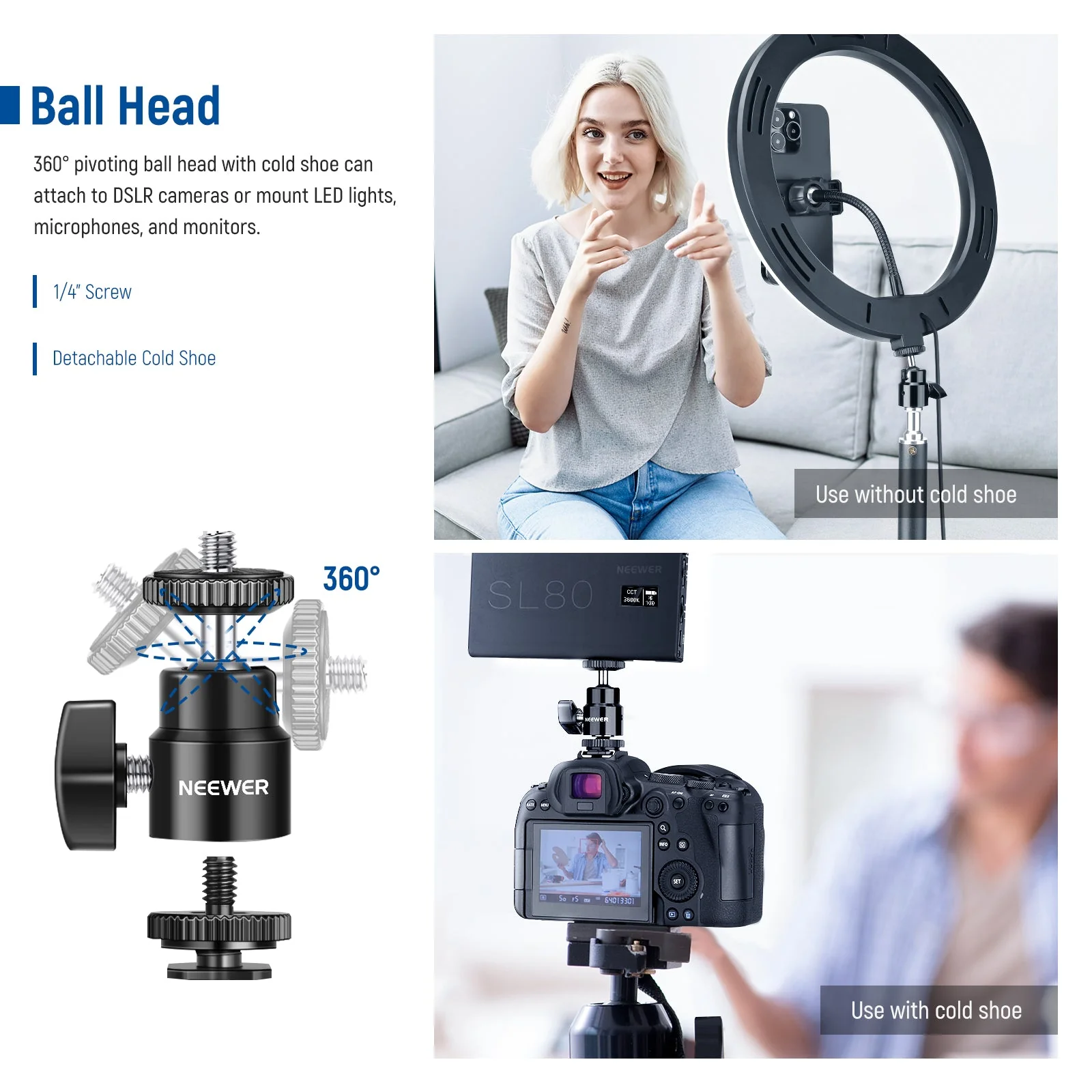 NEEWER 2 Pack Desk Mount C Clamp Light Stands - Image 3