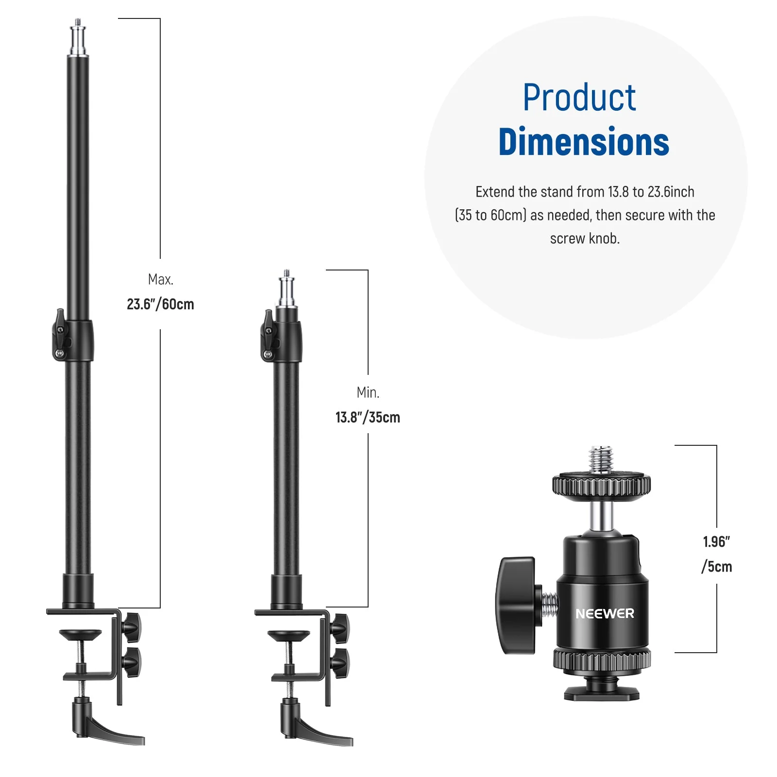 NEEWER 2 Pack Desk Mount C Clamp Light Stands - Image 4