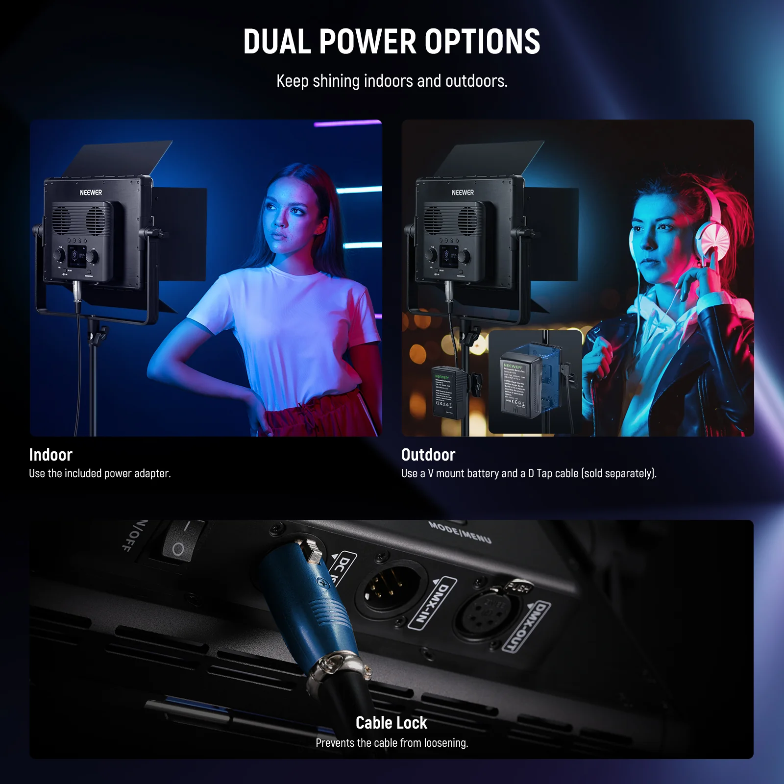 NEEWER 2 Pack PL60C RGBCW DMX Control LED Video Light Kit - Image 7