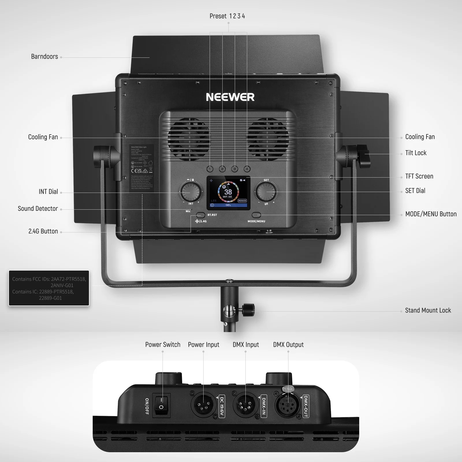 NEEWER 2 Pack PL60C RGBCW DMX Control LED Video Light Kit - Image 9