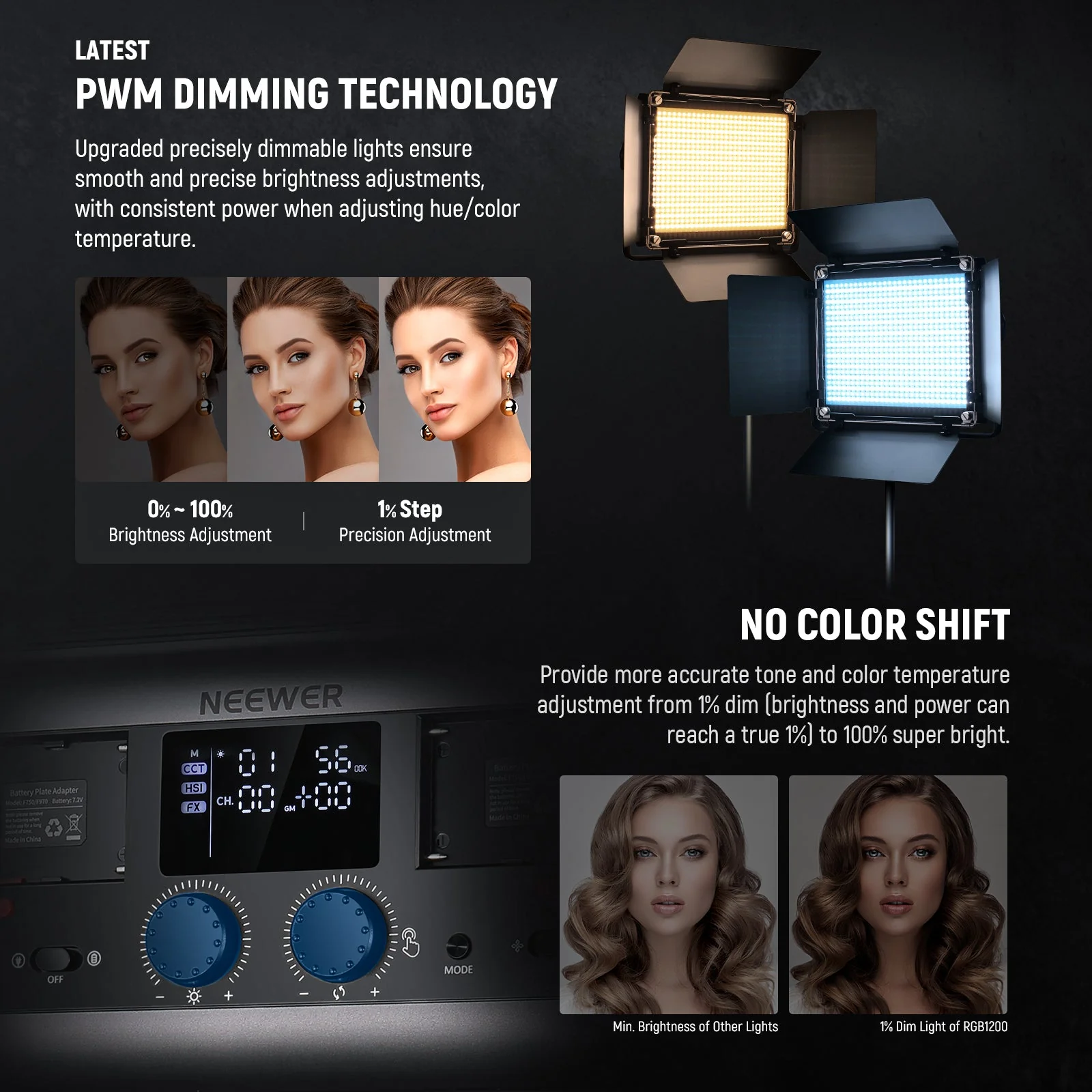 NEEWER 2 Pack RGB1200 60W Full Color LED Video Light and Stand Kit - Image 3