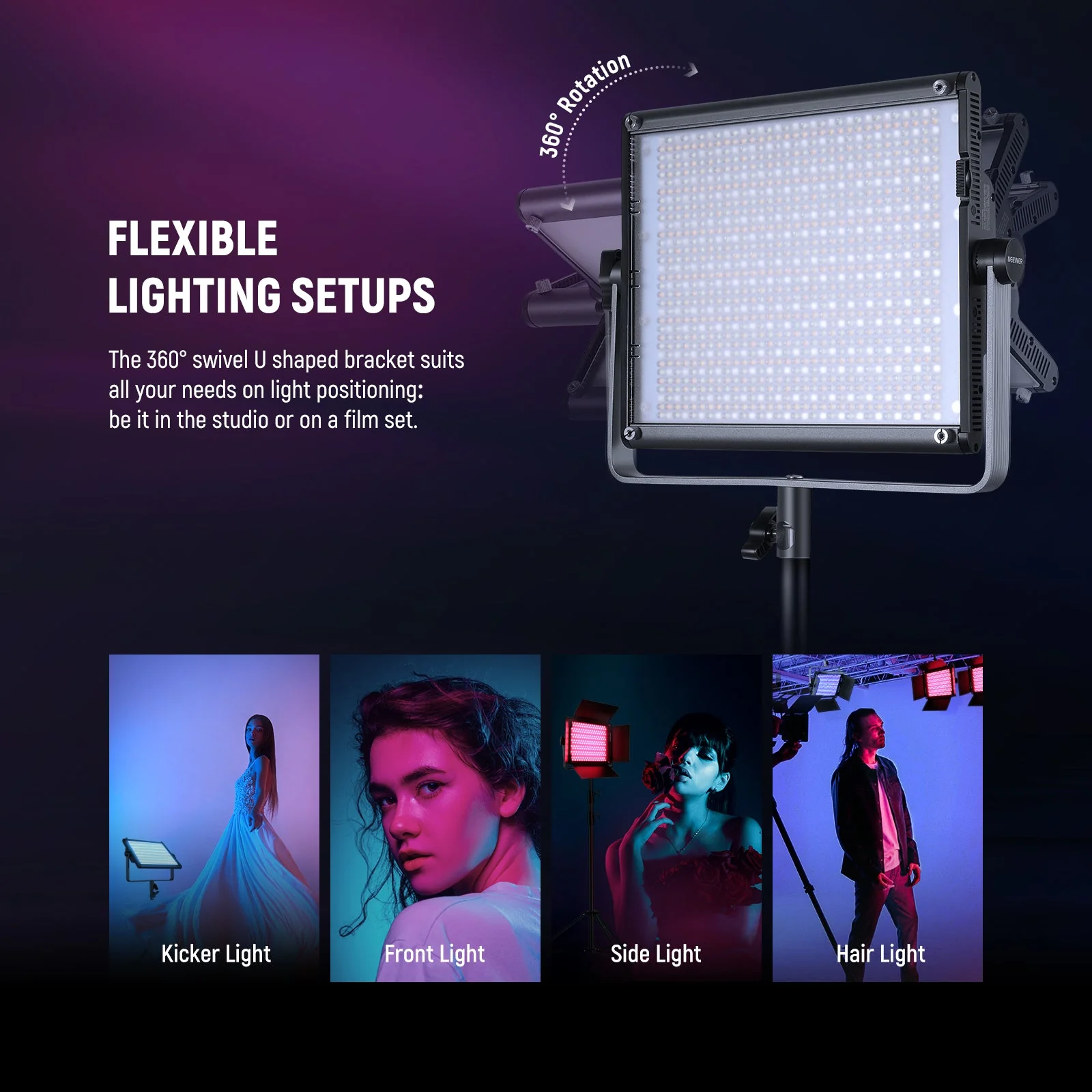 NEEWER 2 Pack RGB1200 60W Full Color LED Video Light and Stand Kit - Image 8