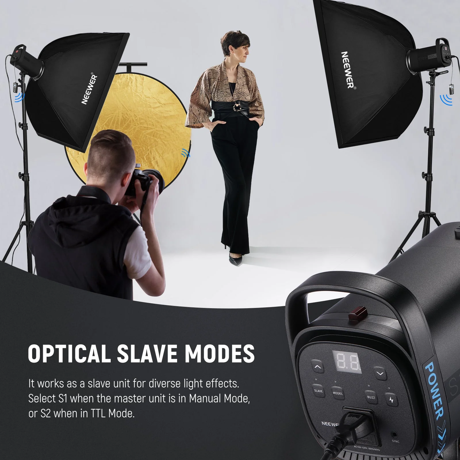 NEEWER 2 Pack S101-400W 400Ws Studio Monolight Flash Light Kit - Image 4