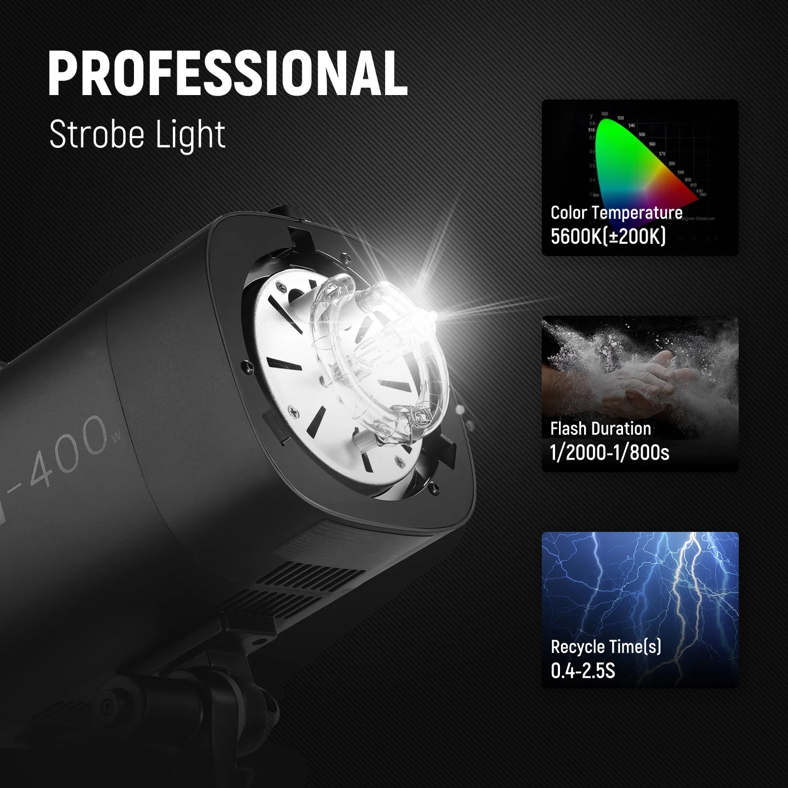 NEEWER 2 Pack S101-400W 400Ws Studio Monolight Flash Light Kit - Image 7