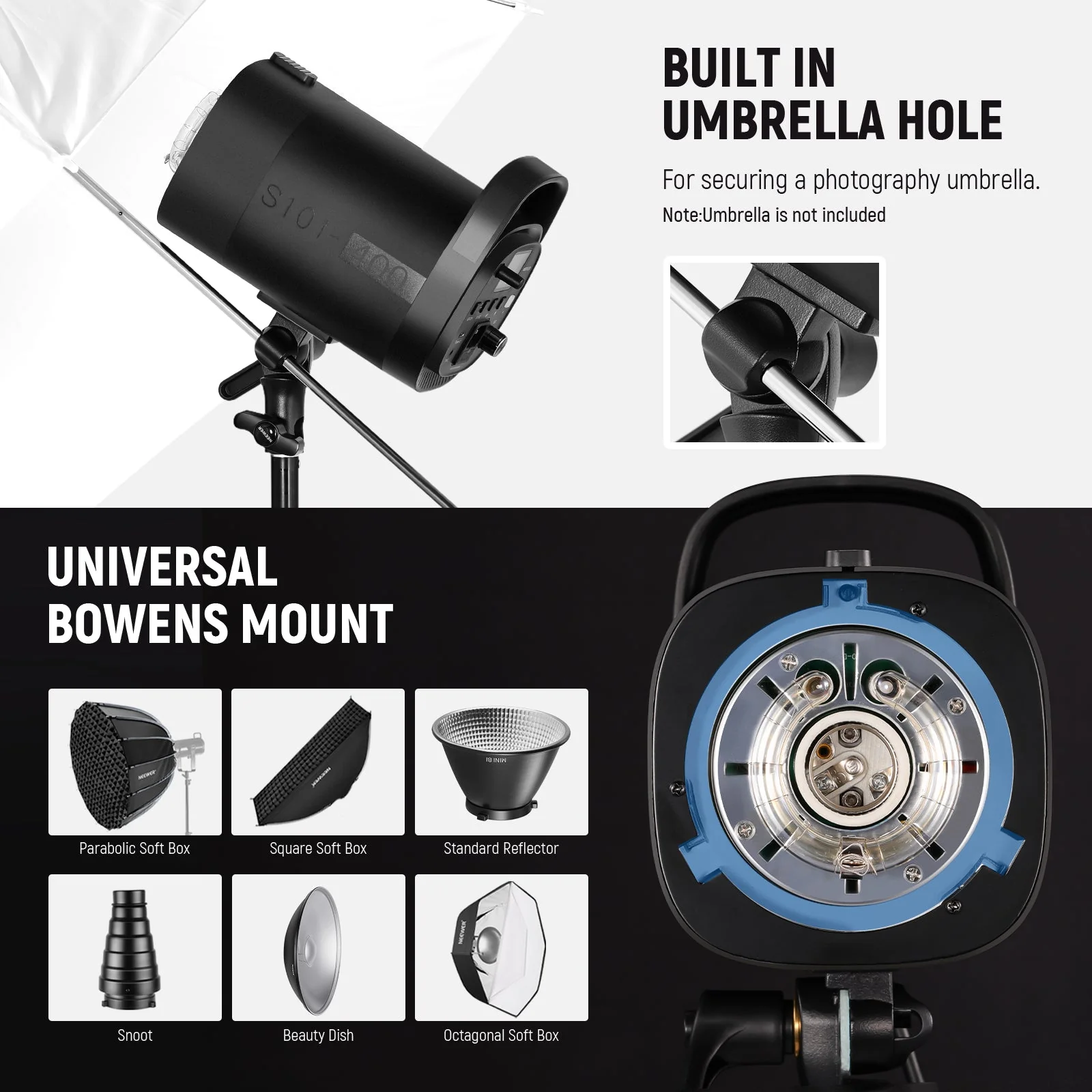 NEEWER 2 Pack S101-400W PRO 800Ws Studio Monolight Flash Light Kit - Image 7