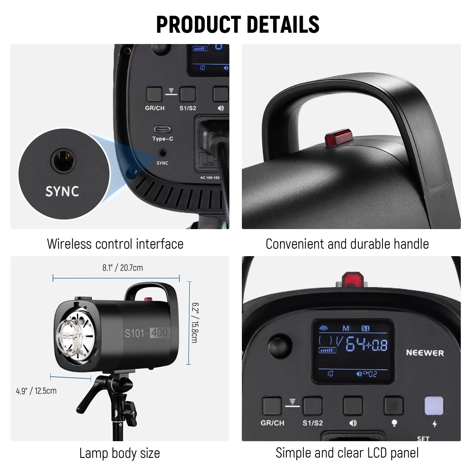 NEEWER 2 Pack S101-400W PRO 800Ws Studio Monolight Flash Light Kit - Image 8