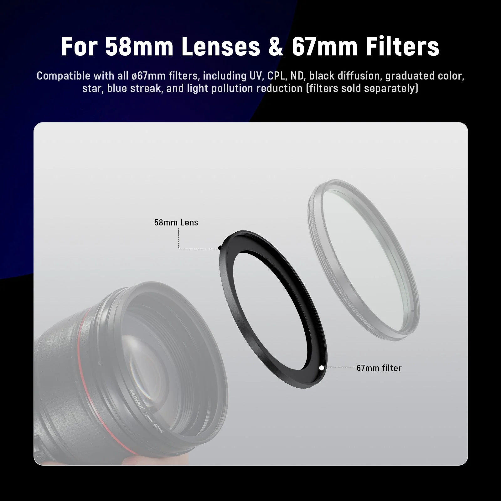 NEEWER 2 Pack Ultra Slim Aluminum Step Up Ring Adapter - Image 3