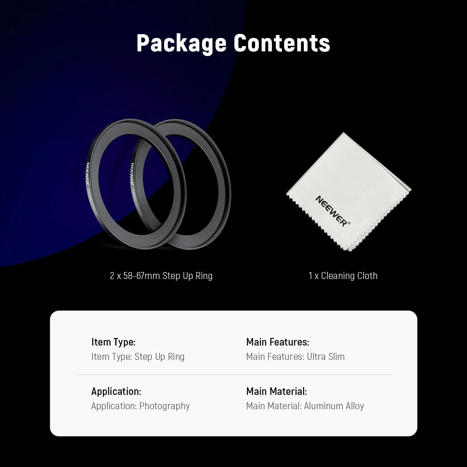 NEEWER 2 Pack Ultra Slim Aluminum Step Up Ring Adapter - Image 7