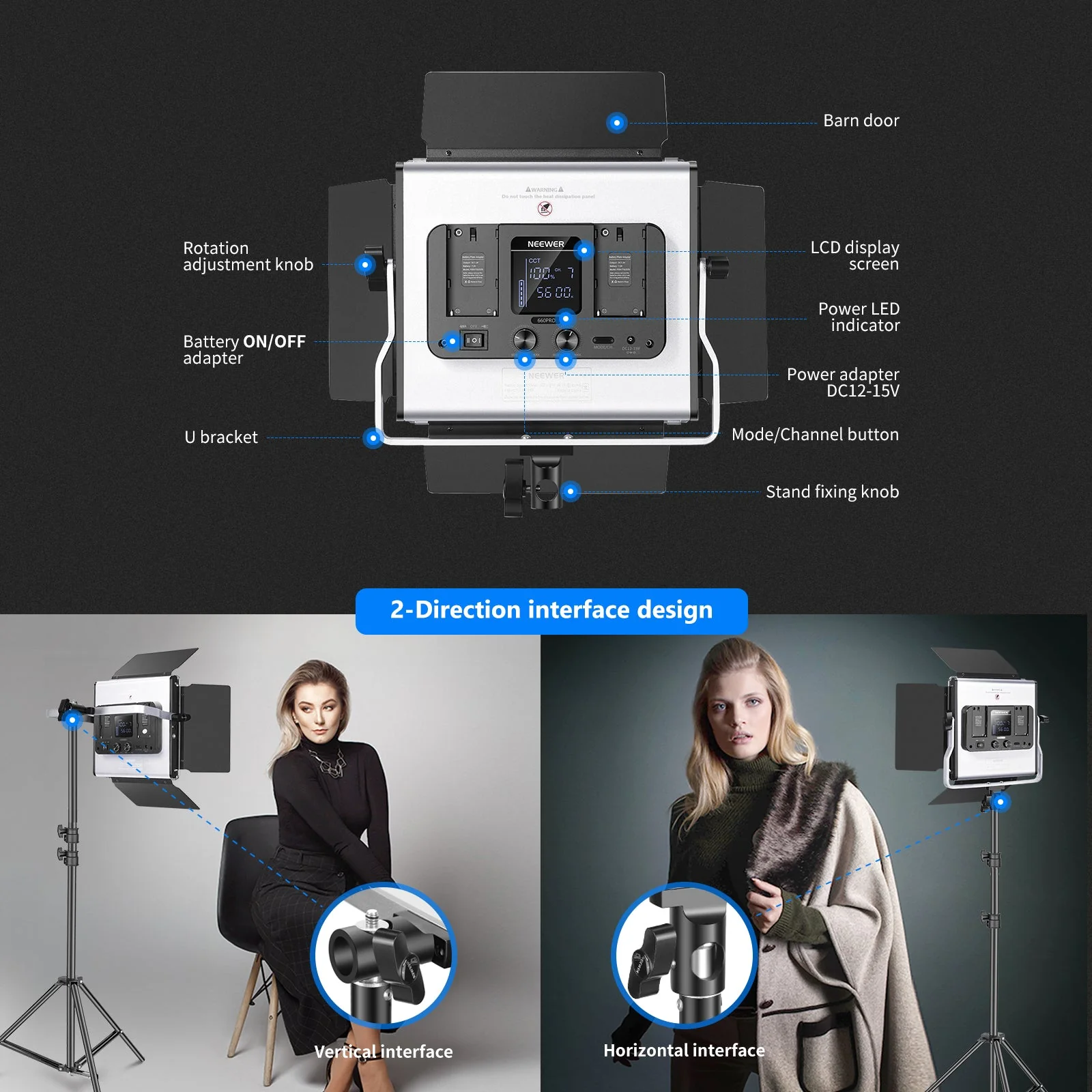 NEEWER 2 Pack RGB660 PRO LED Video Light Kit with Stands - Image 6
