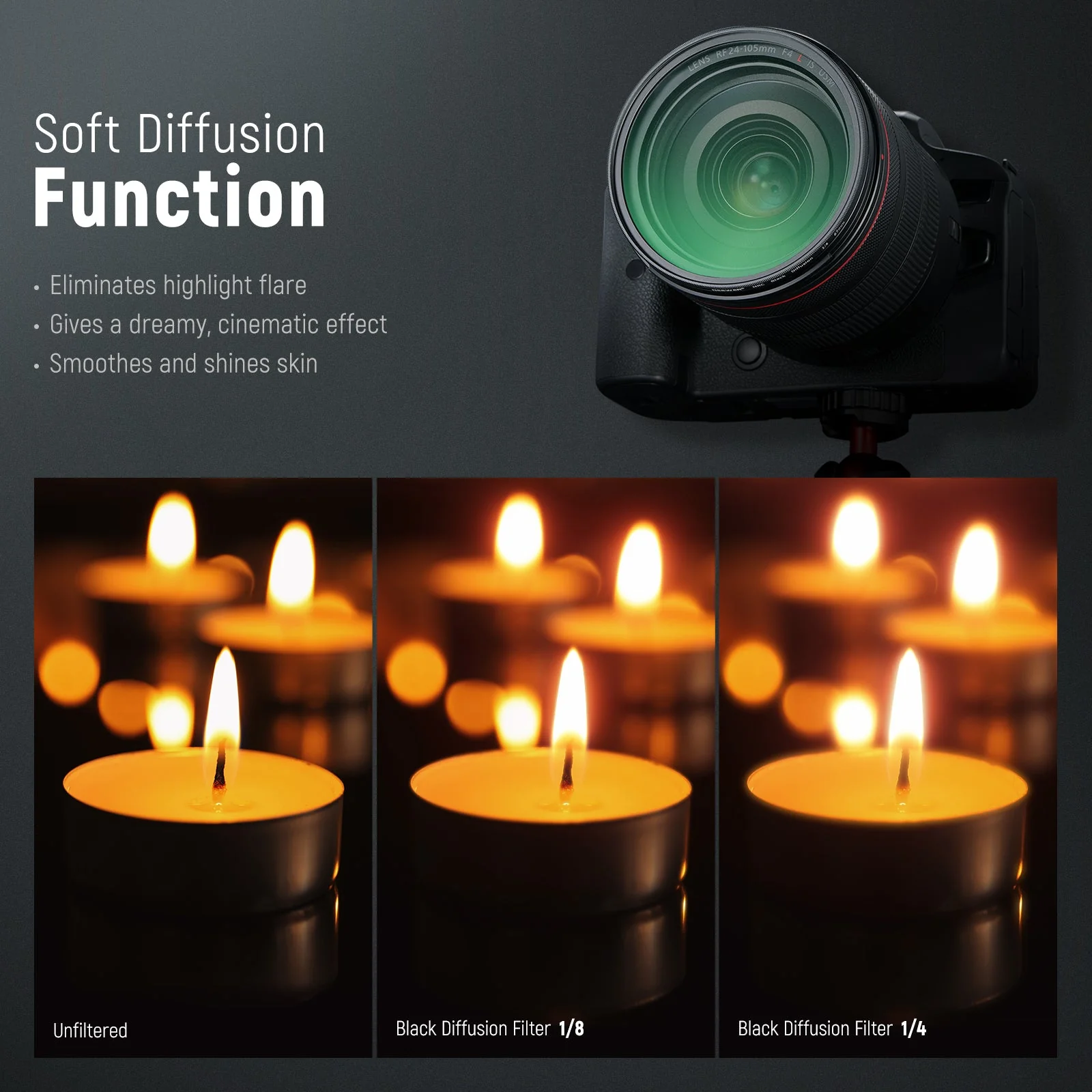 NEEWER 2 Pcs 1/4 & 1/8 Black Diffusion Lens Filter Kit - Image 5
