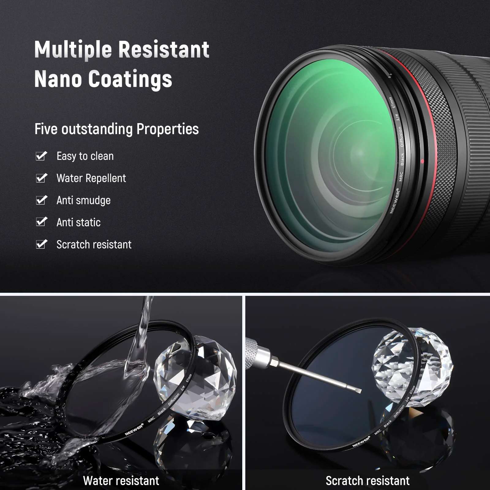 NEEWER 2 Pcs 1/4 & 1/8 Black Diffusion Lens Filter Kit - Image 7