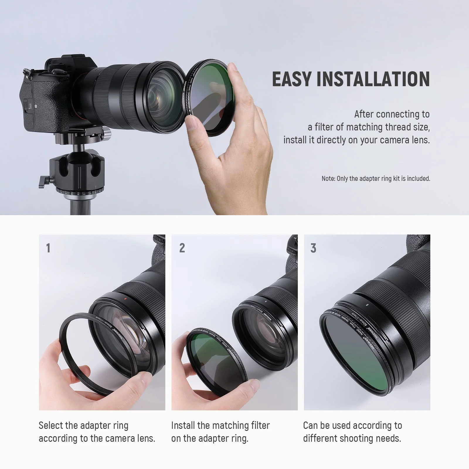 NEEWER 20 Pieces Anodized Black Metal Lens Filter Adapter Ring Kit - Image 7