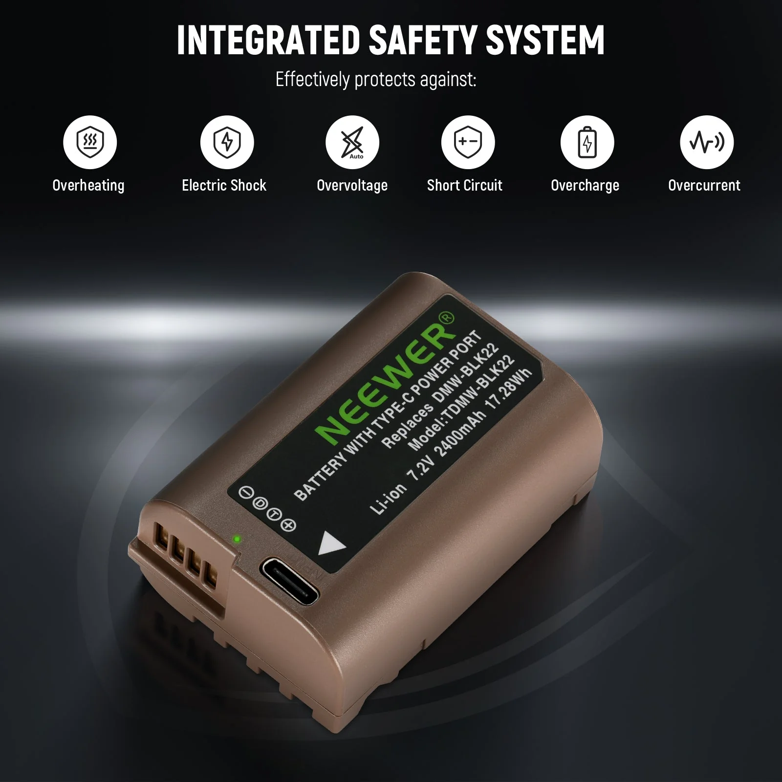 NEEWER 2400mAh DMW-BLK22 Replacement Battery For Lumix Cameras - Image 5