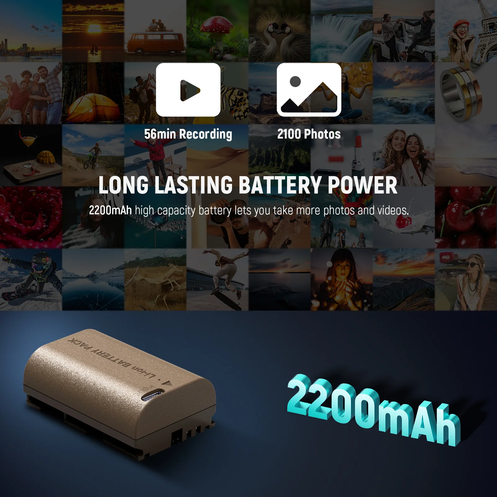 NEEWER 2200mAh LP-E6P LP-E6 LP-E6N LP-E6NH Canon Replacement Battery with Type C - Image 2