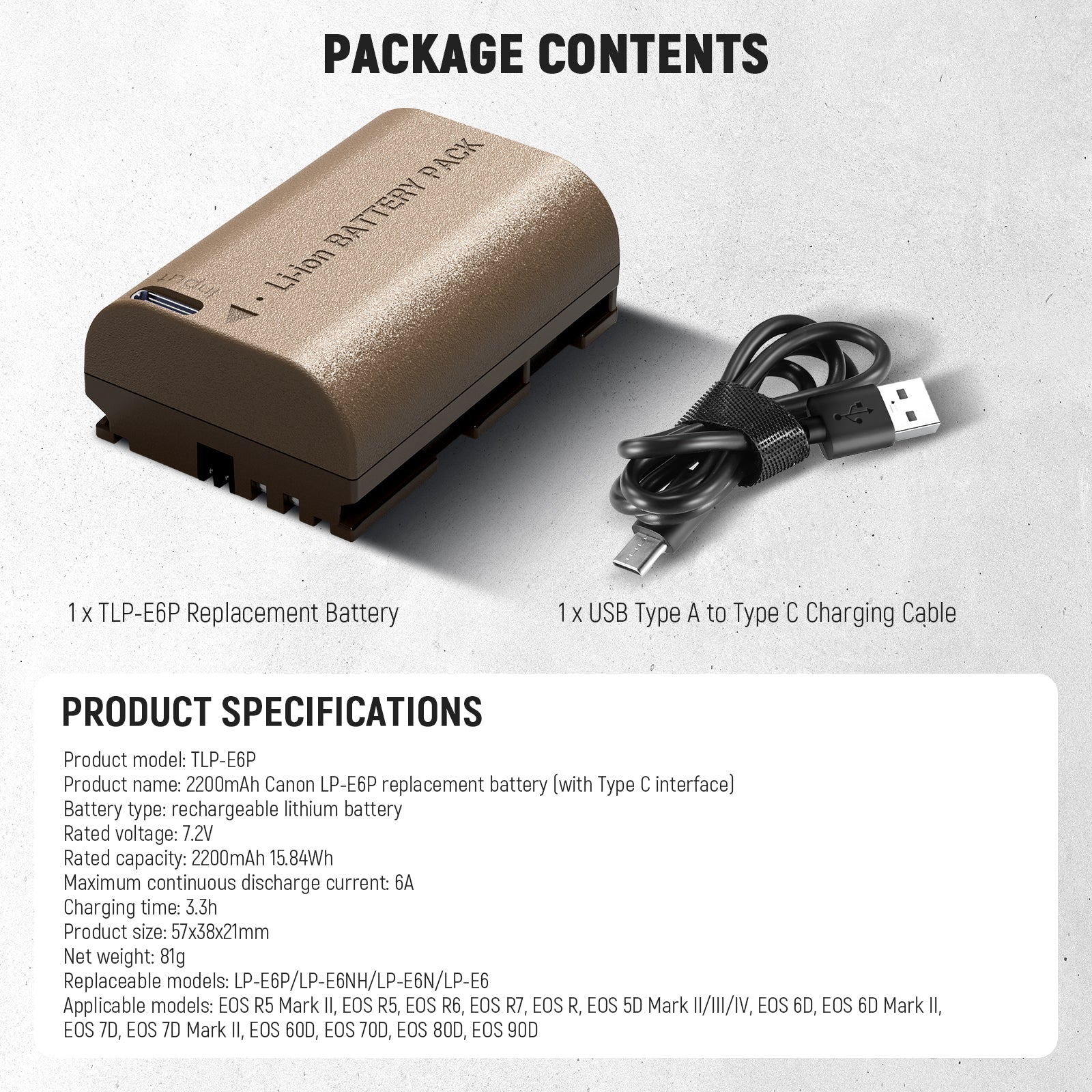 NEEWER 2200mAh LP-E6P LP-E6 LP-E6N LP-E6NH Canon Replacement Battery with Type C - Image 9
