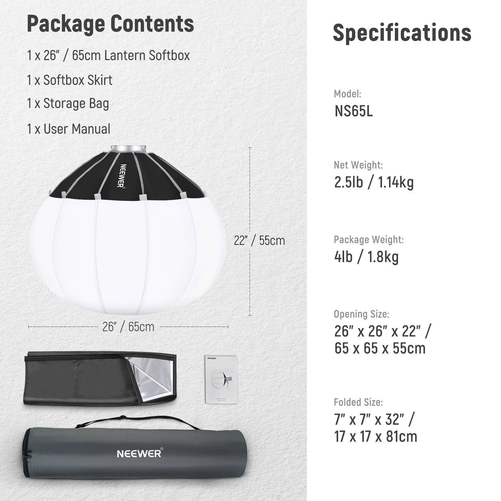 NEEWER NS65L/NS90L Lantern Softbox One Step Quick Release - Image 8