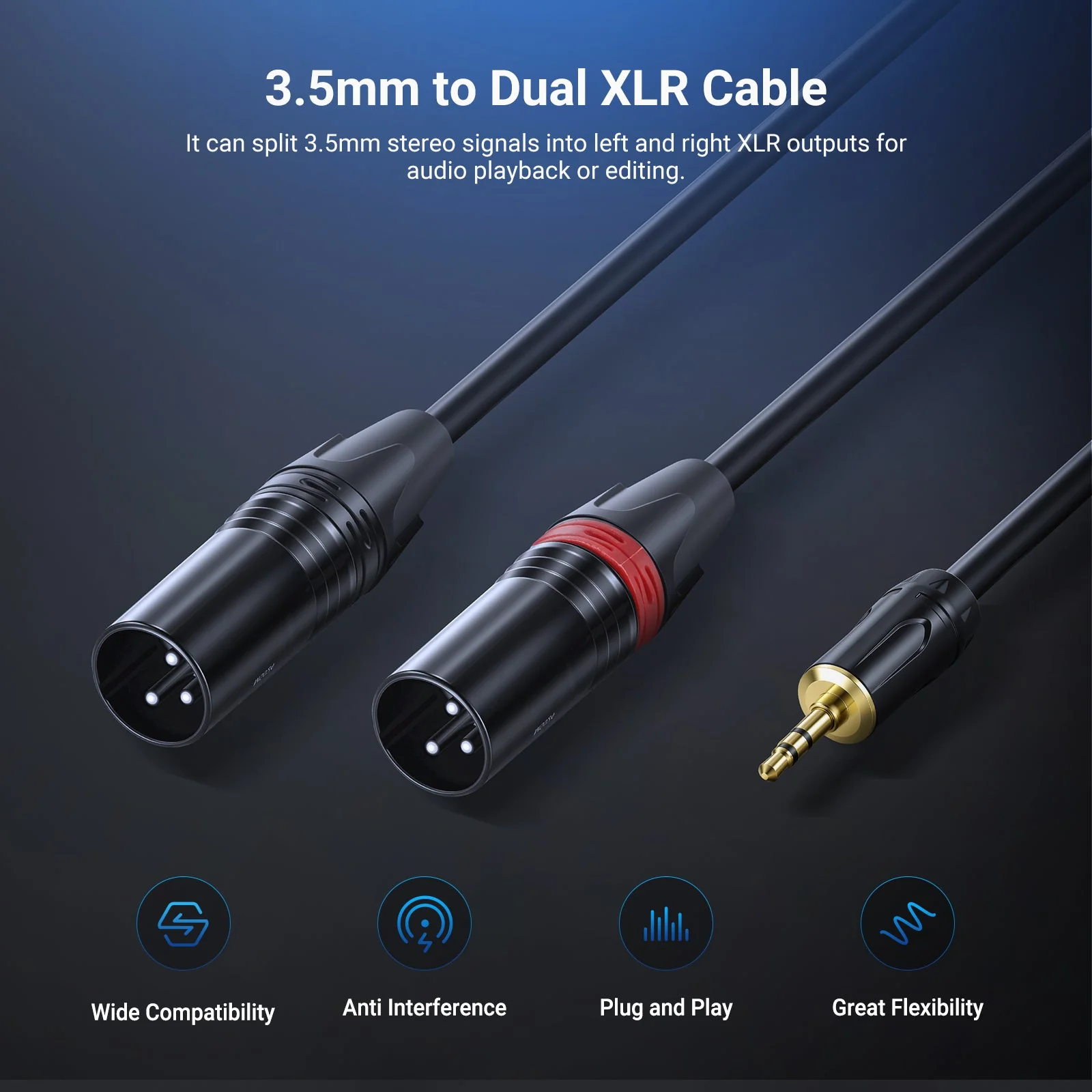 NEEWER 3.5mm 1/8 Inch TRS AUX to Dual XLR Breakout Cable - Image 2